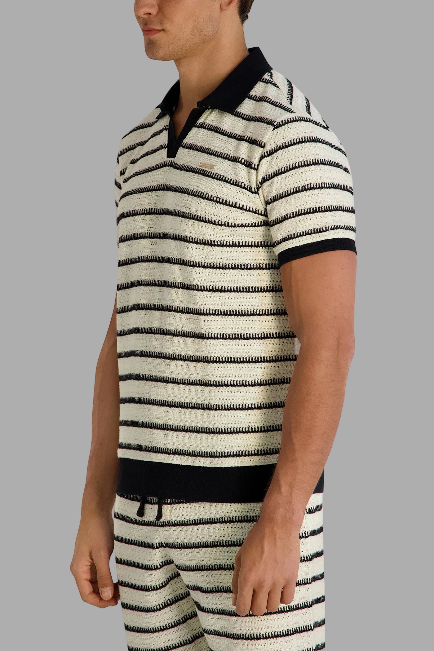 STRIPE KNIT JOHNNY COLLAR POLO VIEW 3 STRIPE KNIT JOHNNY COLLAR POLO VIEW 3