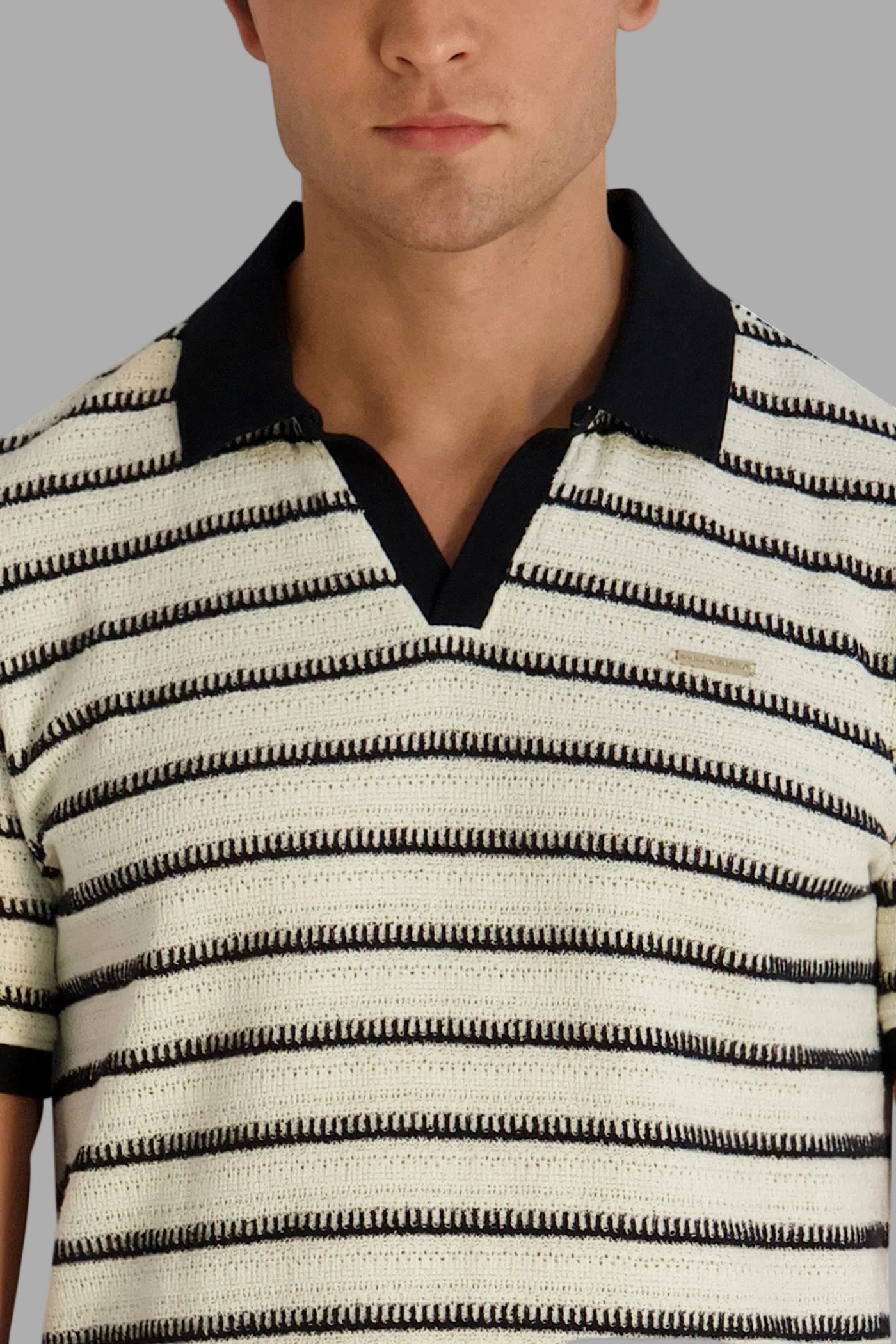 STRIPE KNIT JOHNNY COLLAR POLO VIEW 5 STRIPE KNIT JOHNNY COLLAR POLO VIEW 5