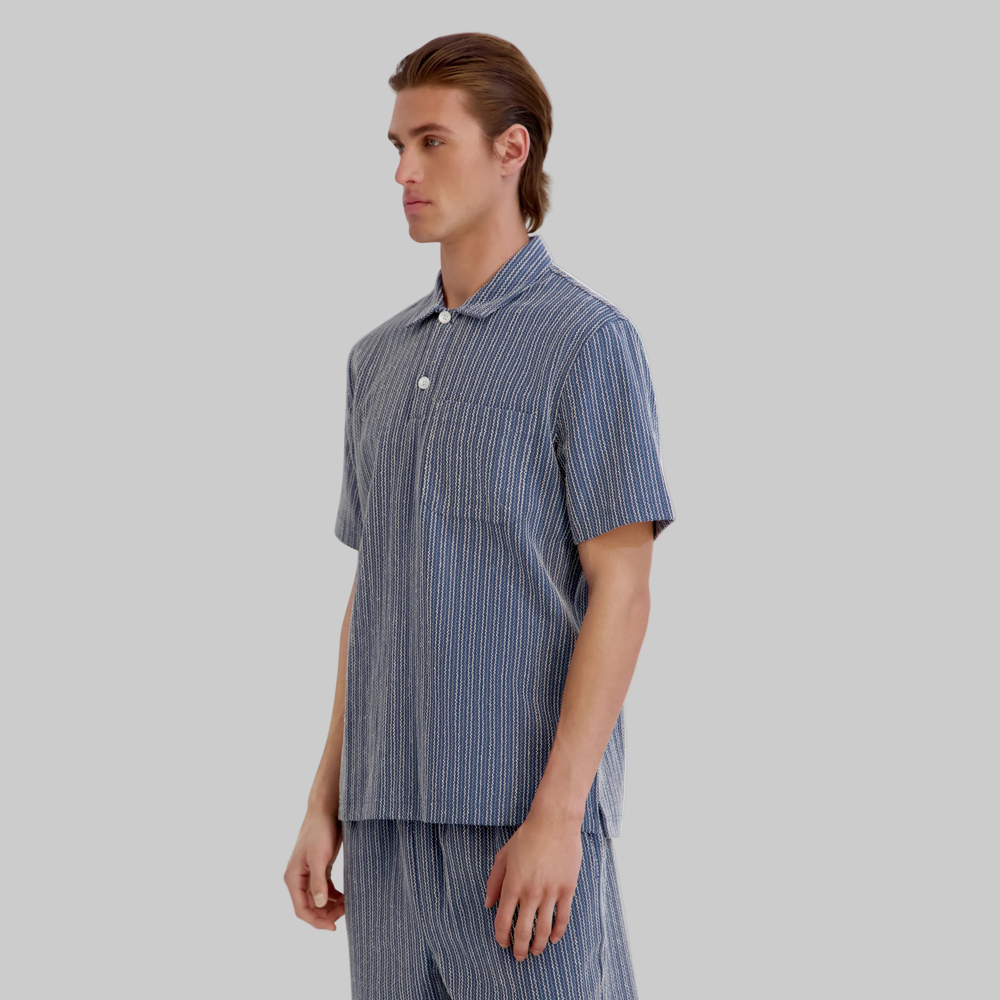 SHORT SLEEVE TEXTURED STRIPE POLO SHIRT VIEW 3 SHORT SLEEVE TEXTURED STRIPE POLO SHIRT VIEW 3