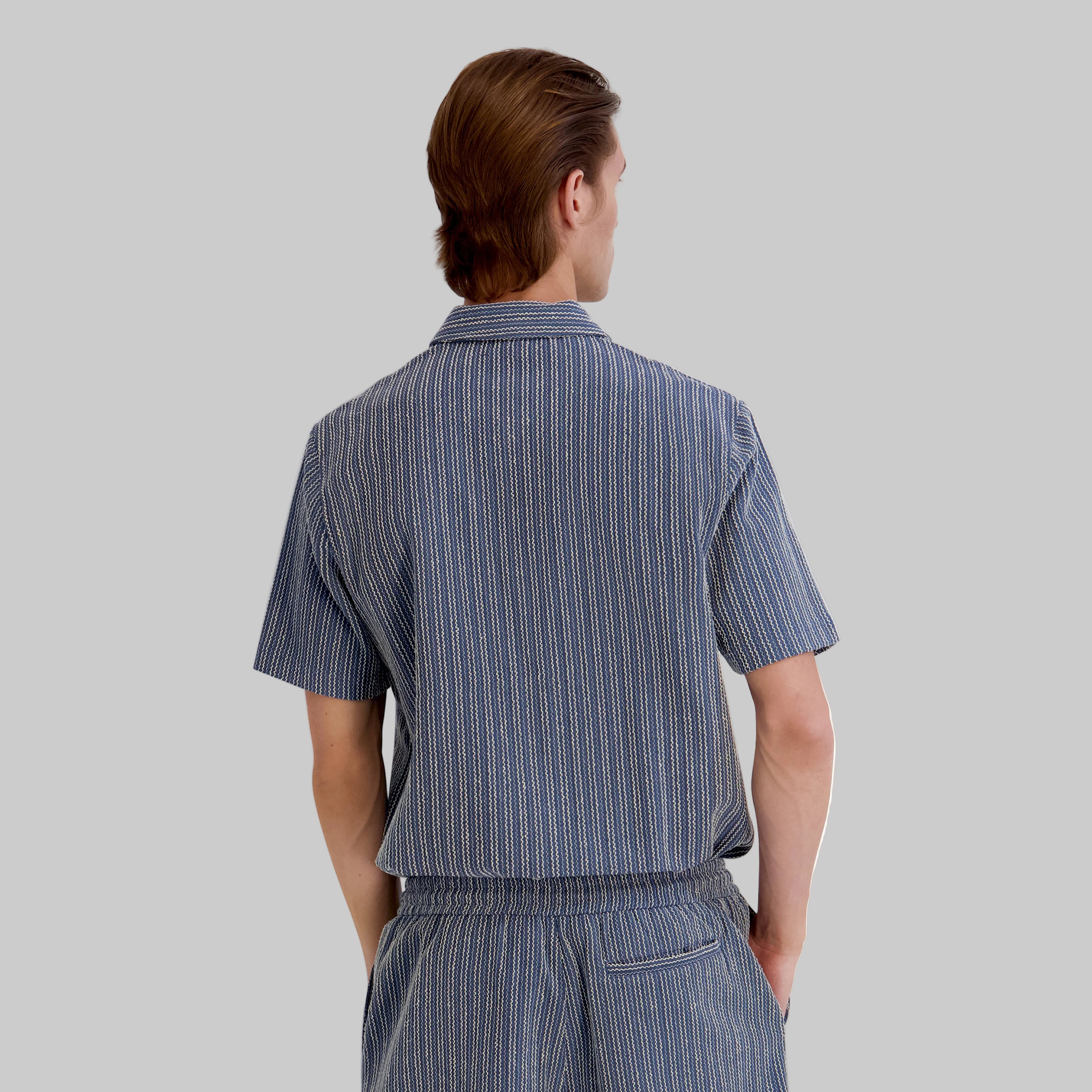SHORT SLEEVE TEXTURED STRIPE POLO SHIRT VIEW 2 SHORT SLEEVE TEXTURED STRIPE POLO SHIRT VIEW 2