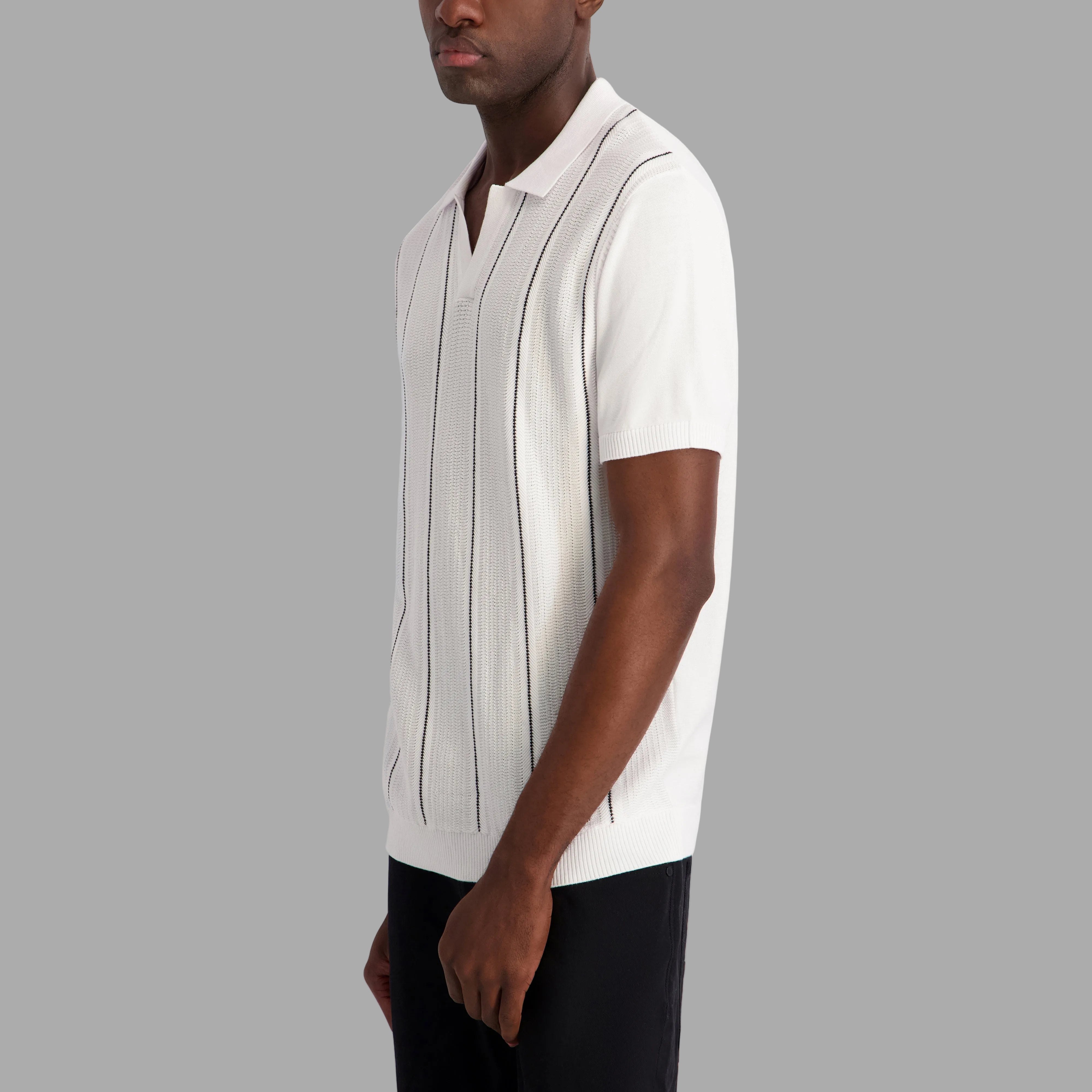 VERTICAL STRIPE TEXTURED JOHNNY COLLAR POLO VIEW 3 | Men's Clothing VERTICAL STRIPE TEXTURED JOHNNY COLLAR POLO VIEW 3 | Men's Clothing
