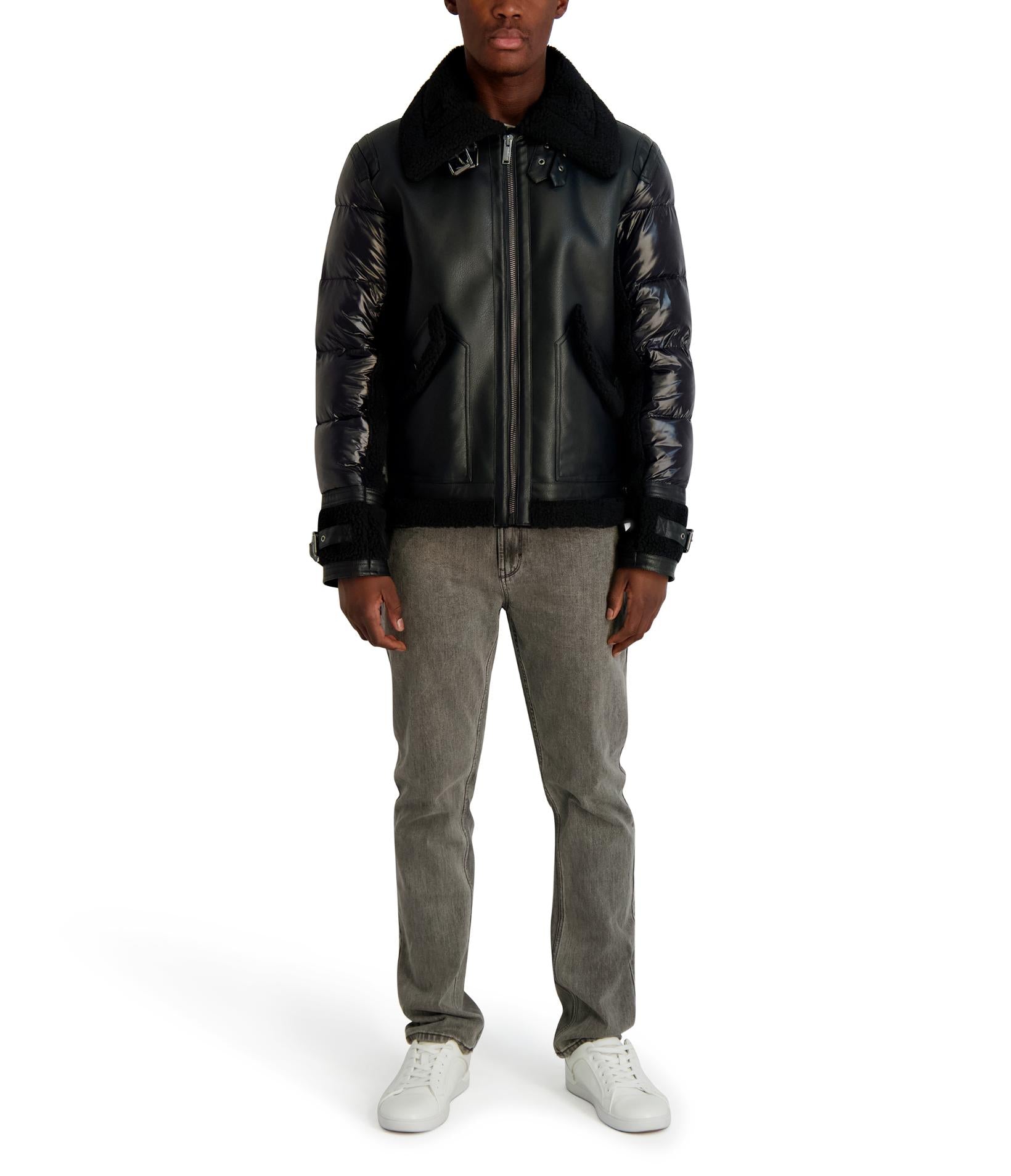 FAUX SHEARLING MIXED MEDIA JACKET VIEW 4 FAUX SHEARLING MIXED MEDIA JACKET VIEW 4