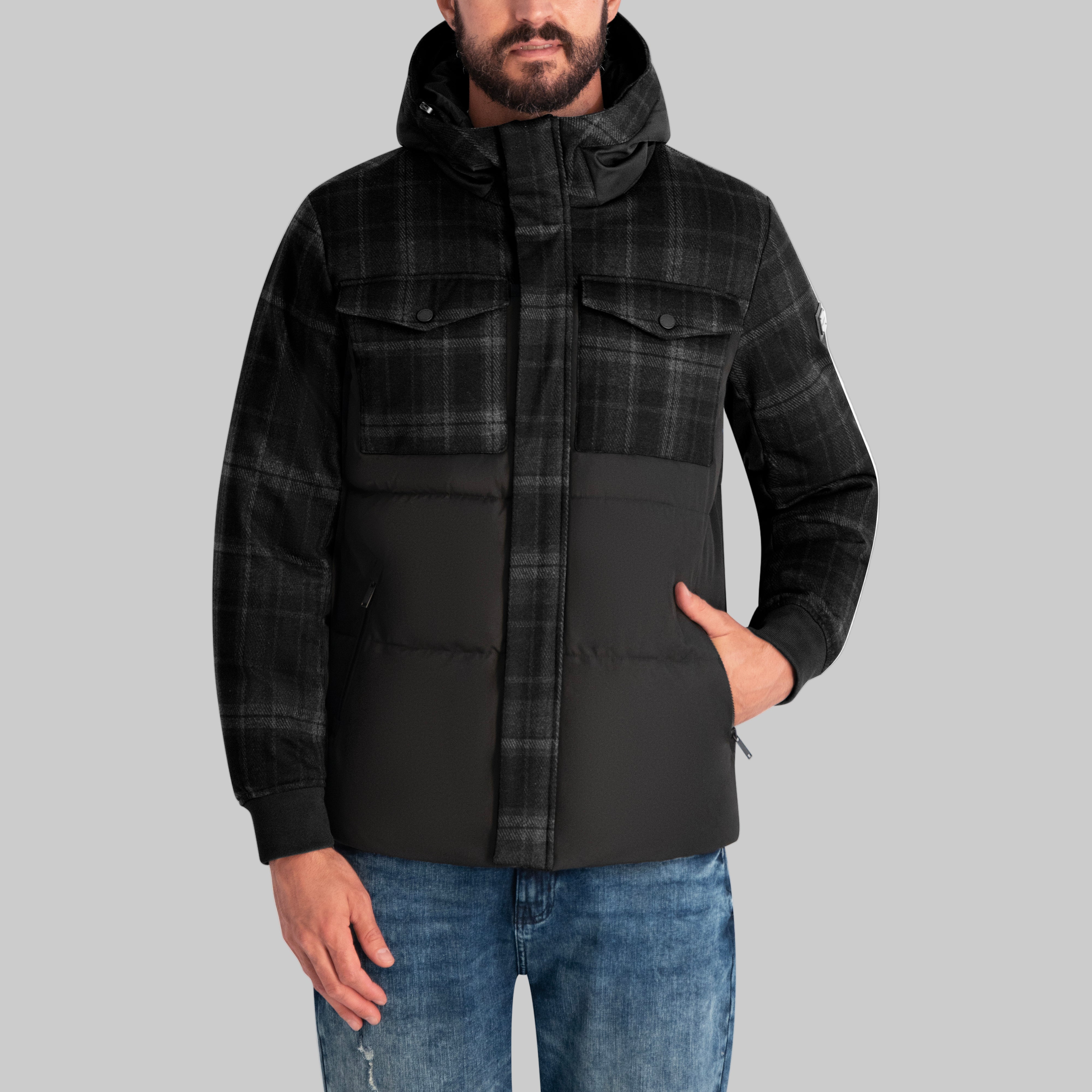 MIXED MEDIA HOODED PUFFER View 1 | Products MIXED MEDIA HOODED PUFFER View 1 | Products