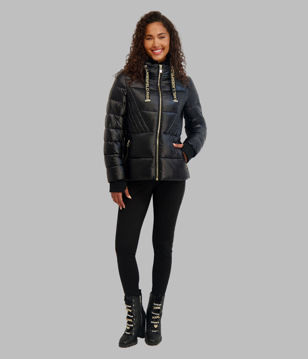 Short Belted Puffer Jacket | Outerwear | Karl Lagerfeld Paris