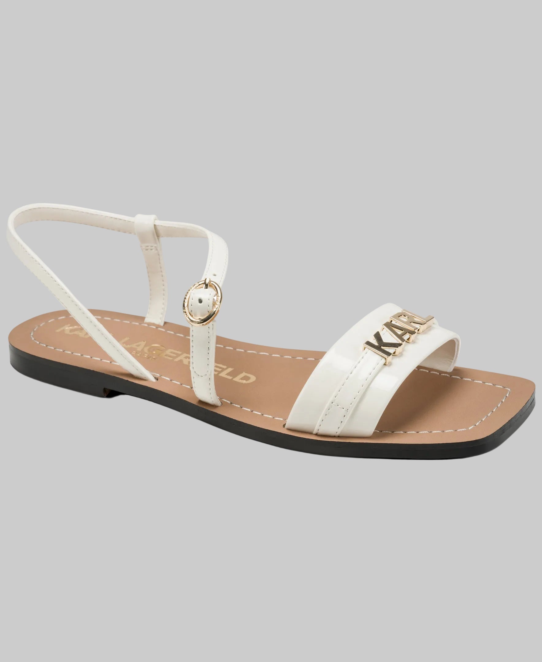 Miram Patent Logo Ankle Strap Sandal | Sandals | Karl Lagerfeld Paris