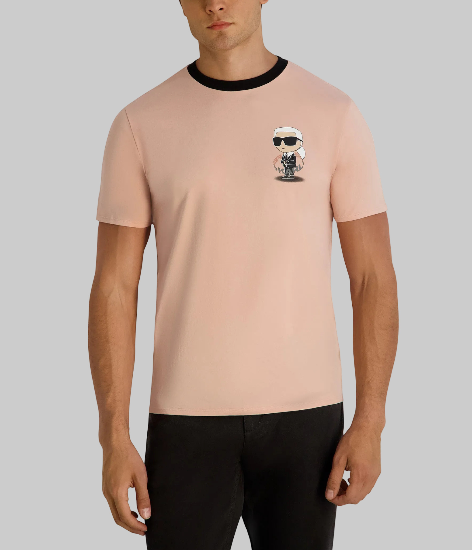 FLOATING CHEST KARL GRAPHIC T SHIRT W CONTRAST TRIM VIEW 1 FLOATING CHEST KARL GRAPHIC T SHIRT W CONTRAST TRIM VIEW 1