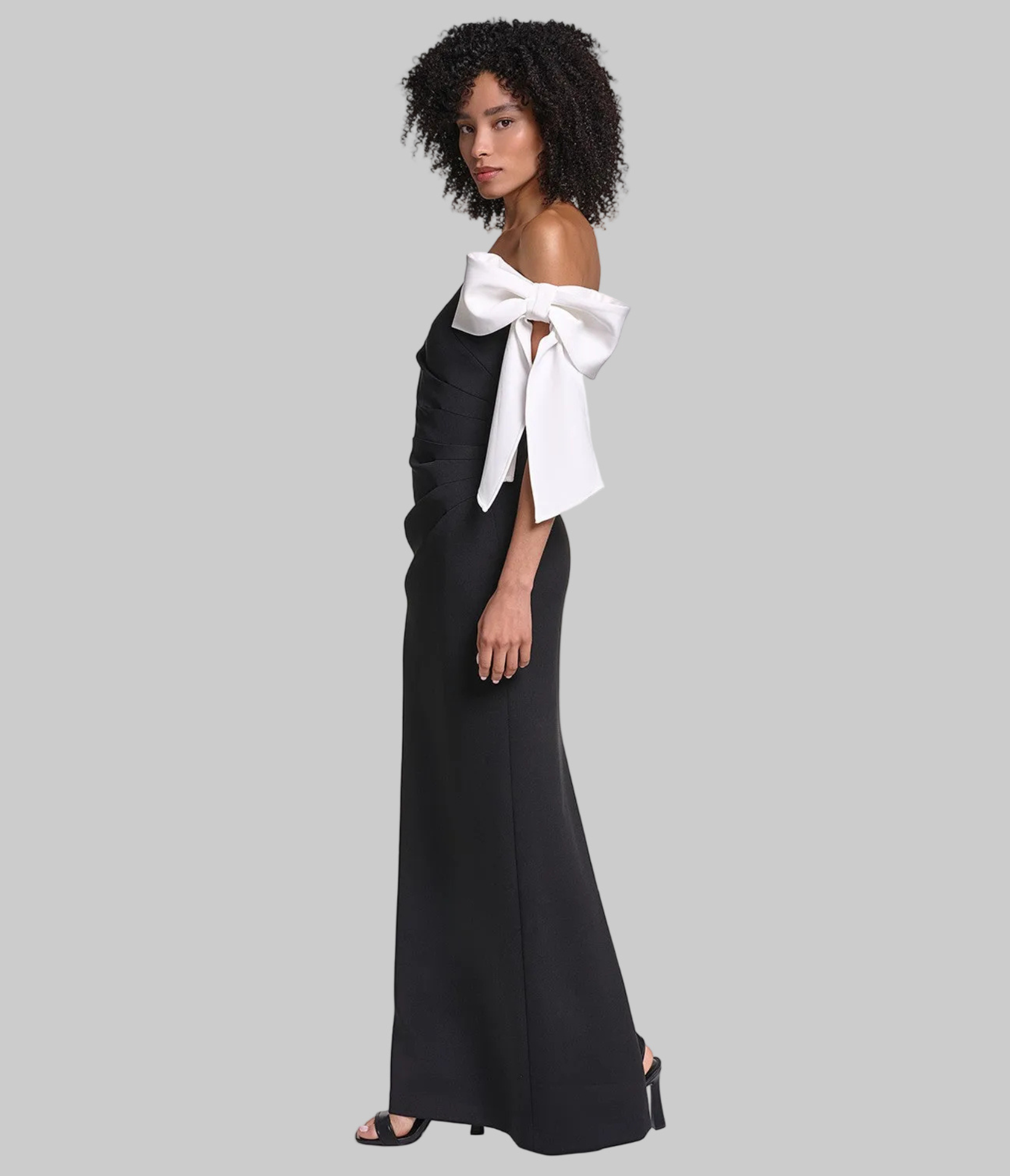 CREPE COLUMN GOWN WITH BOW DETAILS AT SHOULDERS VIEW 3 | Dress and Handbag Essentials CREPE COLUMN GOWN WITH BOW DETAILS AT SHOULDERS VIEW 3 | Dress and Handbag Essentials