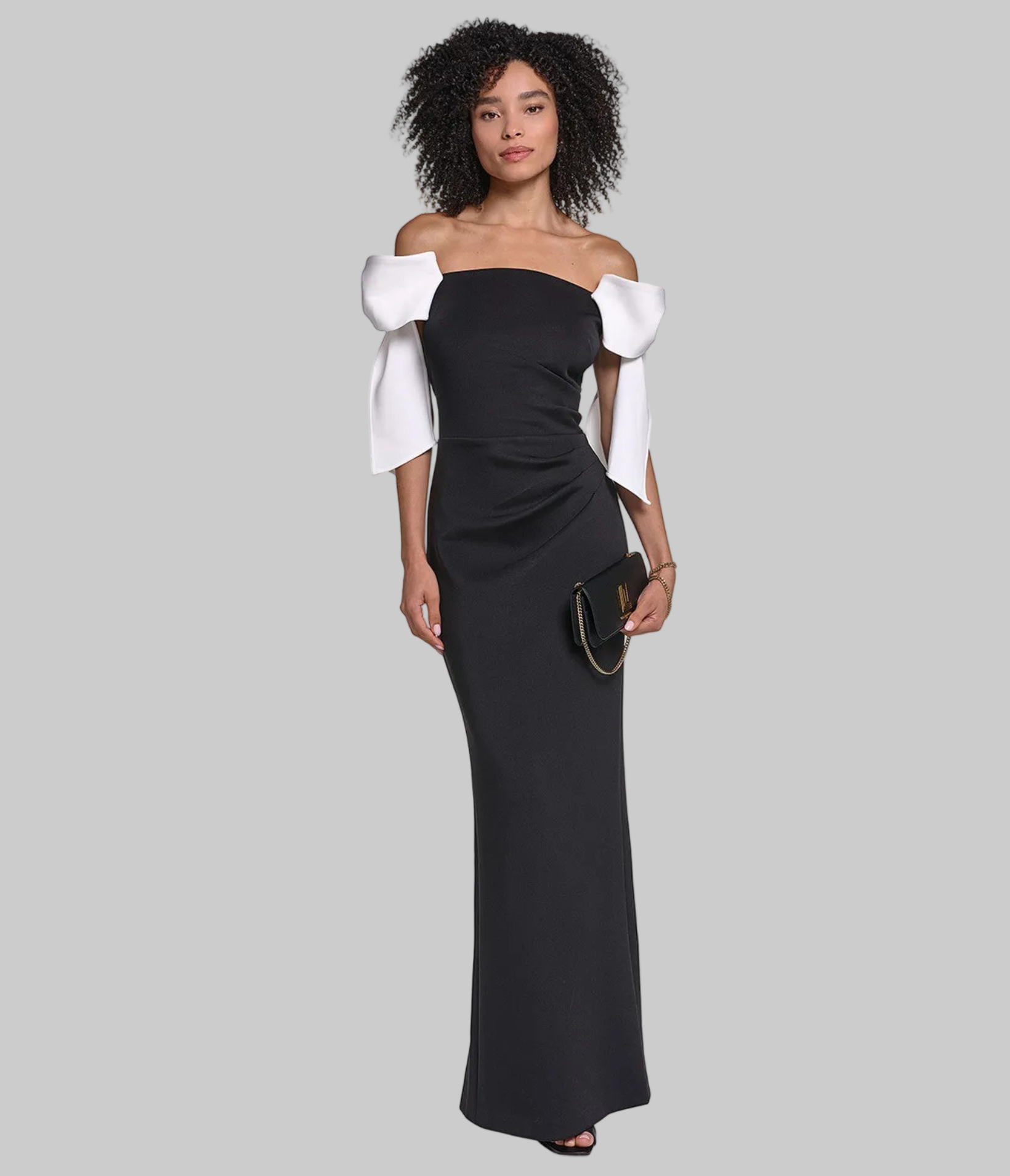 CREPE COLUMN GOWN WITH BOW DETAILS AT SHOULDERS VIEW 4 | Dress and Handbag Essentials CREPE COLUMN GOWN WITH BOW DETAILS AT SHOULDERS VIEW 4 | Dress and Handbag Essentials