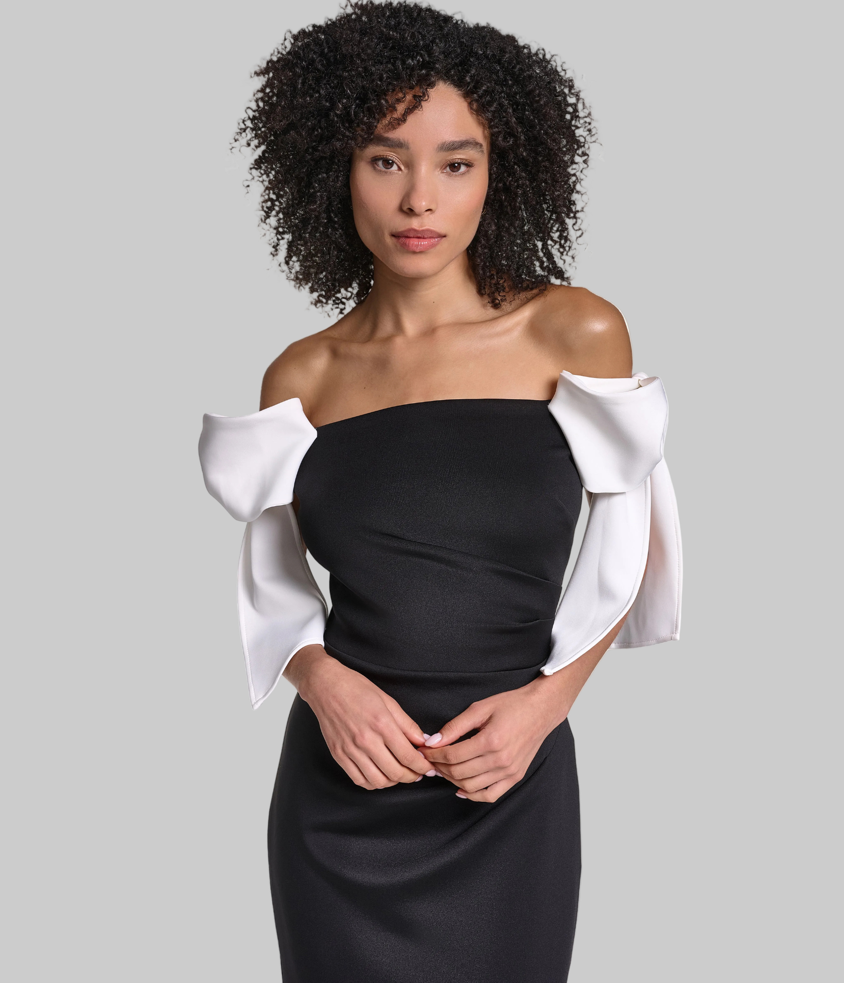 CREPE COLUMN GOWN WITH BOW DETAILS AT SHOULDERS VIEW 5 | Dress and Handbag Essentials CREPE COLUMN GOWN WITH BOW DETAILS AT SHOULDERS VIEW 5 | Dress and Handbag Essentials
