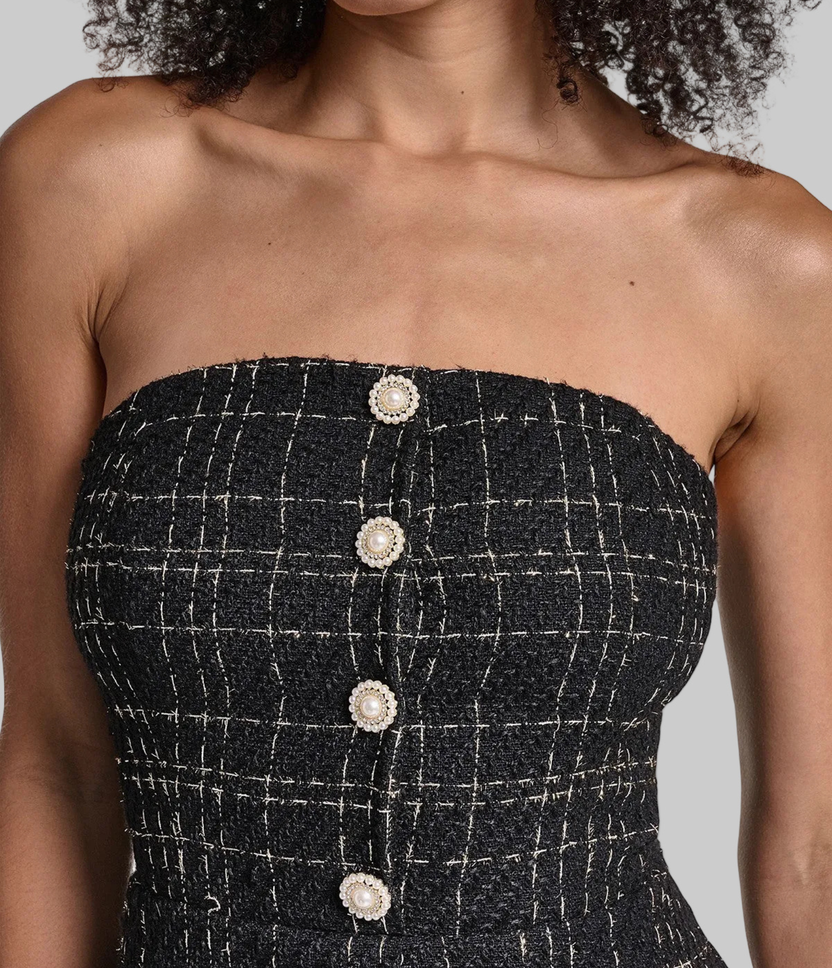 STRAPLESS TWEED GOWN WITH SUNBURST PLEATED CHIFFON VIEW 7 STRAPLESS TWEED GOWN WITH SUNBURST PLEATED CHIFFON VIEW 7