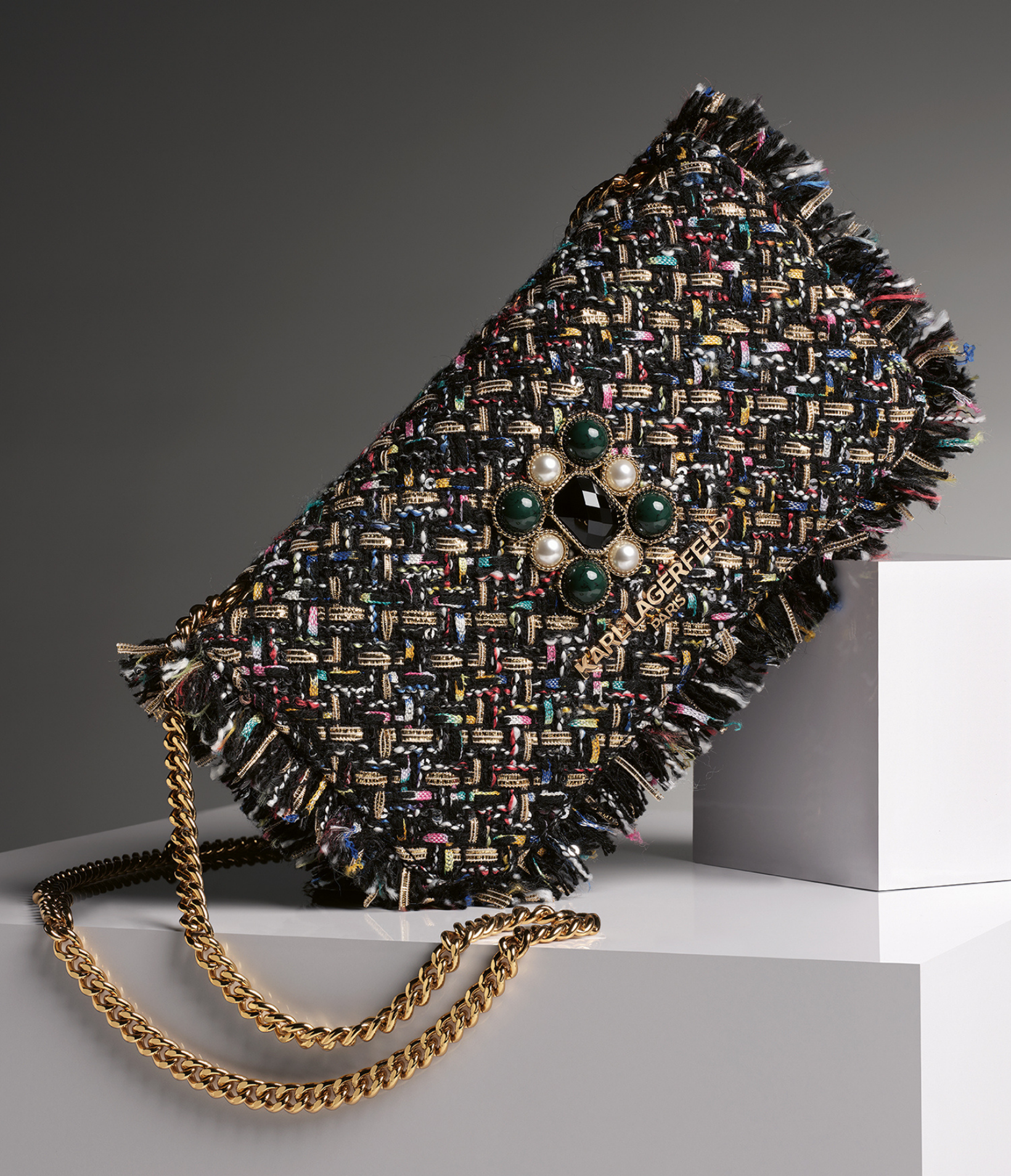 KOSETTE TWEED CROSSBODY WITH BROCHE View 1 | Kosette Collection KOSETTE TWEED CROSSBODY WITH BROCHE View 1 | Kosette Collection