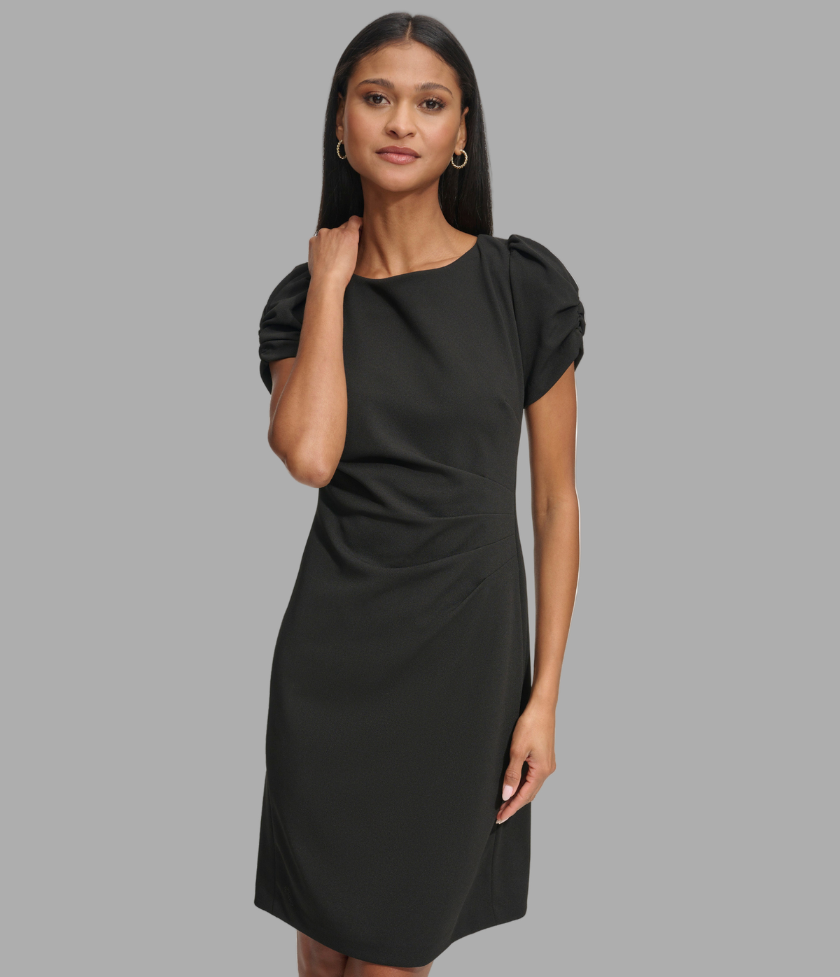 Karl Lagerfeld Paris Women's Ruched Sleeve Sheath Dress - Black