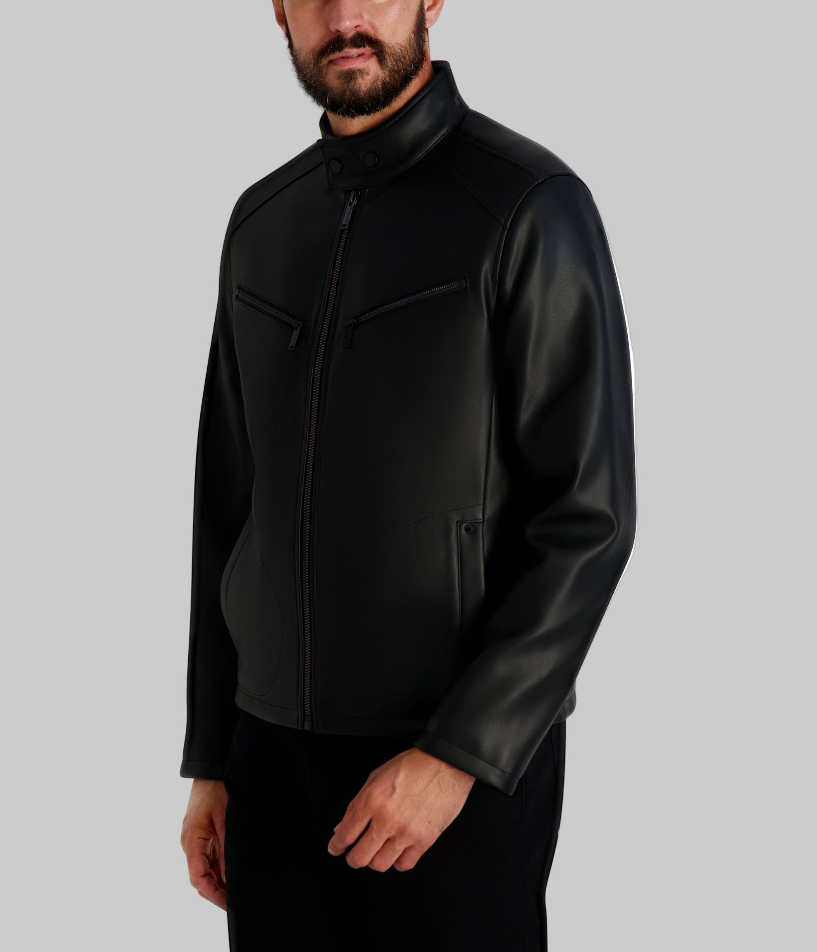 CIRCLE STITCH FAUX LEATHER JACKET View 2 | MEN'S FALL COLLECTION CIRCLE STITCH FAUX LEATHER JACKET View 2 | MEN'S FALL COLLECTION