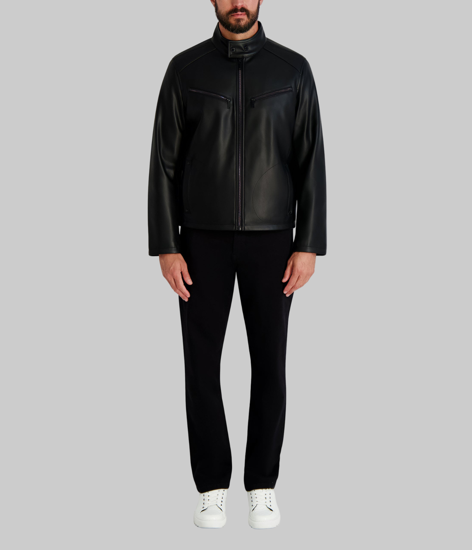 CIRCLE STITCH FAUX LEATHER JACKET VIEW 4 | MEN'S FALL COLLECTION CIRCLE STITCH FAUX LEATHER JACKET VIEW 4 | MEN'S FALL COLLECTION