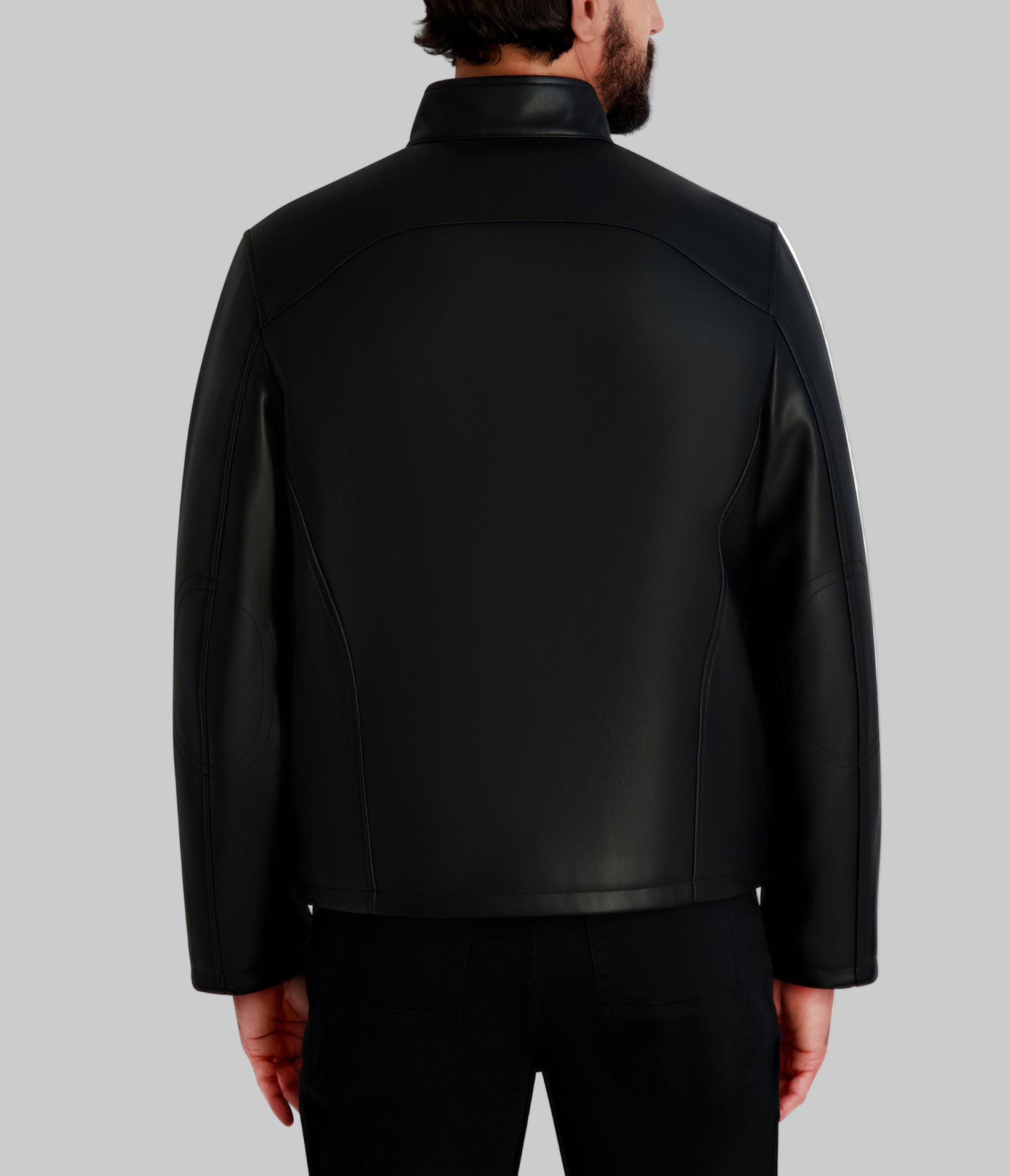 CIRCLE STITCH FAUX LEATHER JACKET VIEW 3 | MEN'S FALL COLLECTION CIRCLE STITCH FAUX LEATHER JACKET VIEW 3 | MEN'S FALL COLLECTION