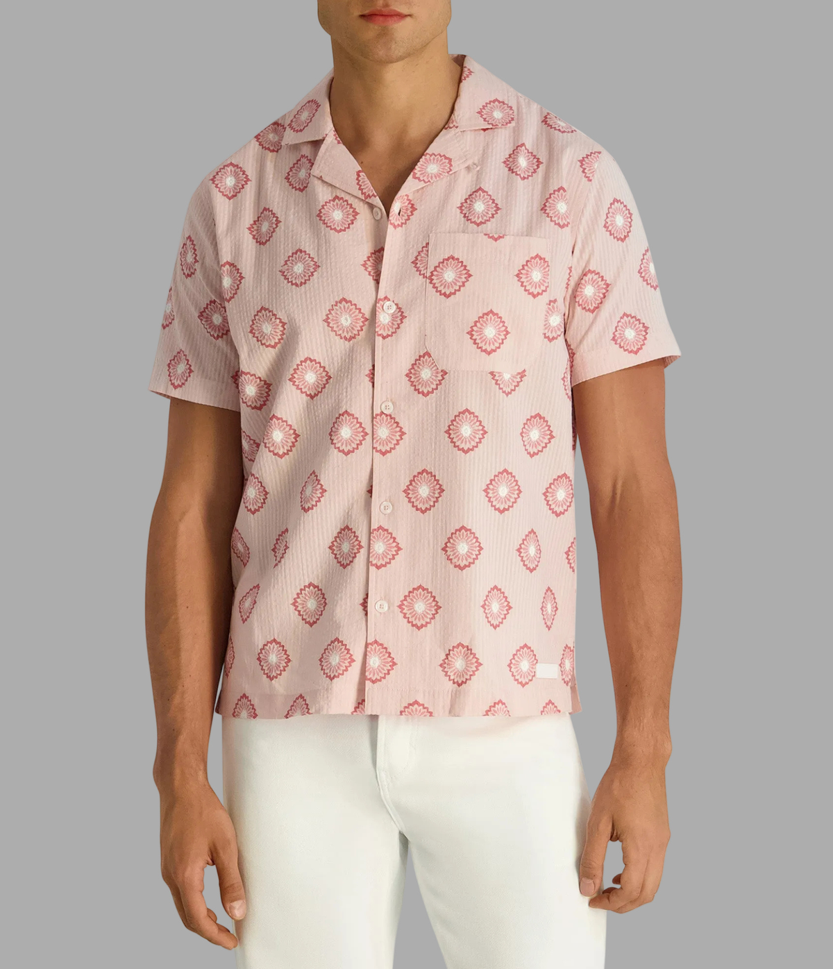 Cotton Seersucker Geometric Camp Shirt | Sweaters & Shirts | Karl