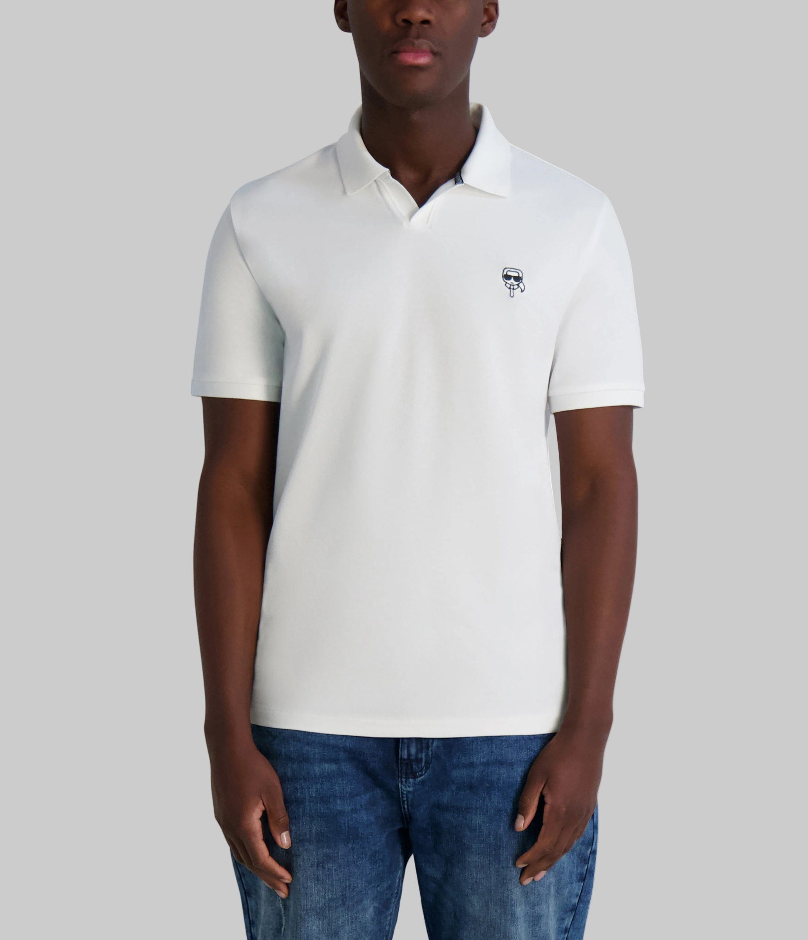 PIQUE JOHNNY POLO WITH KARL HEAD PATCH View 1 | Men's Clothing PIQUE JOHNNY POLO WITH KARL HEAD PATCH View 1 | Men's Clothing