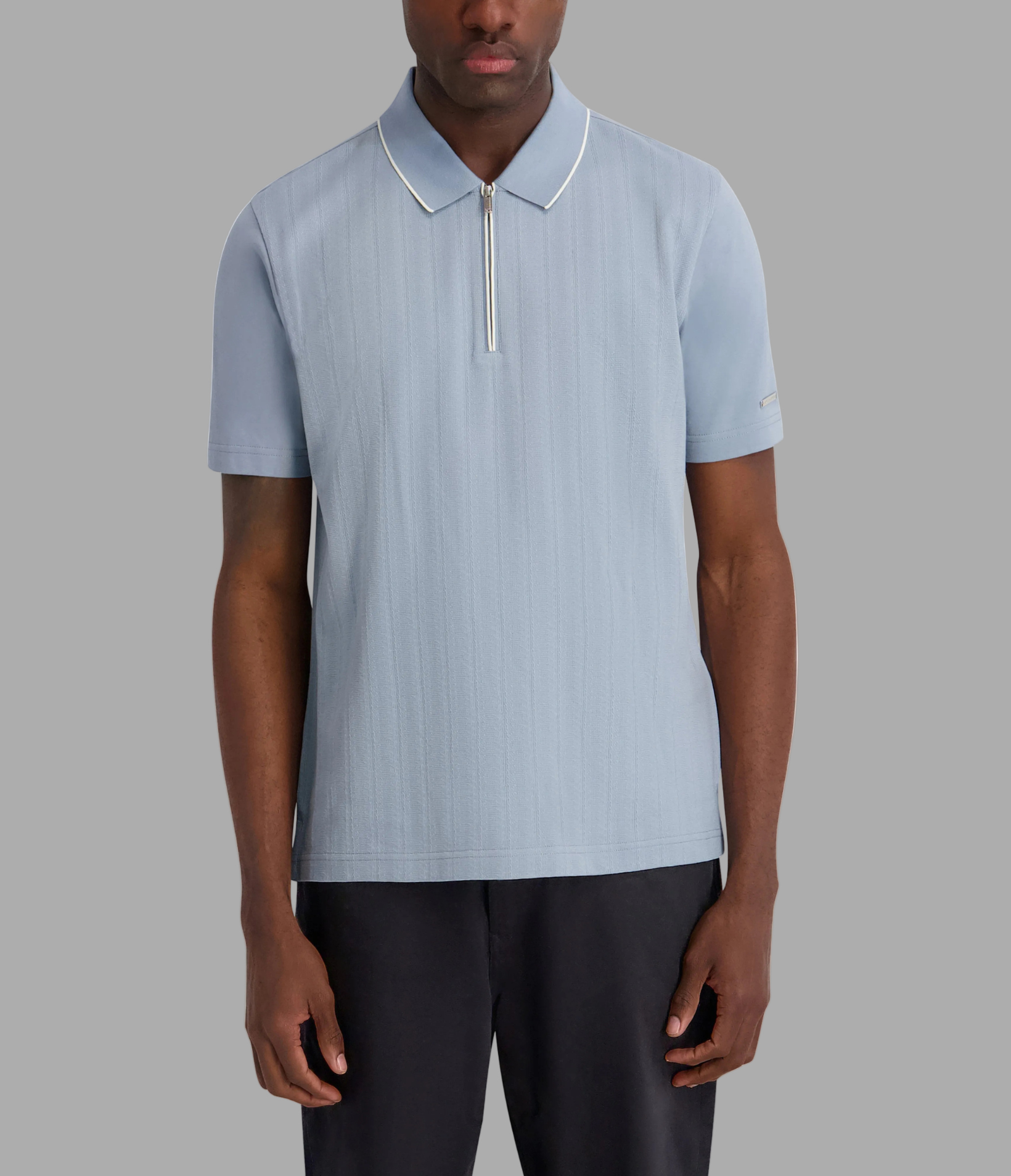 QUARTER ZIP TEXTURED POLO WITH CONTRAST TIPPING View 1 | Men's Clothing QUARTER ZIP TEXTURED POLO WITH CONTRAST TIPPING View 1 | Men's Clothing