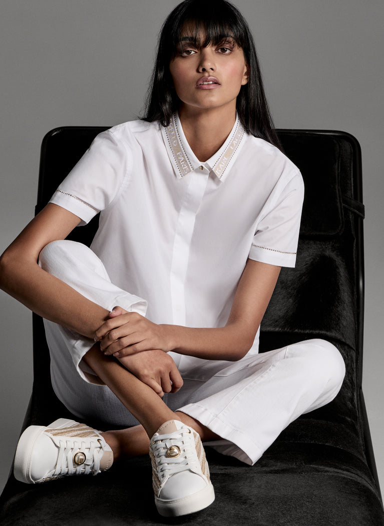 Karl Lagerfeld Paris Women's Short Sleeve Poplin Utility Blouse