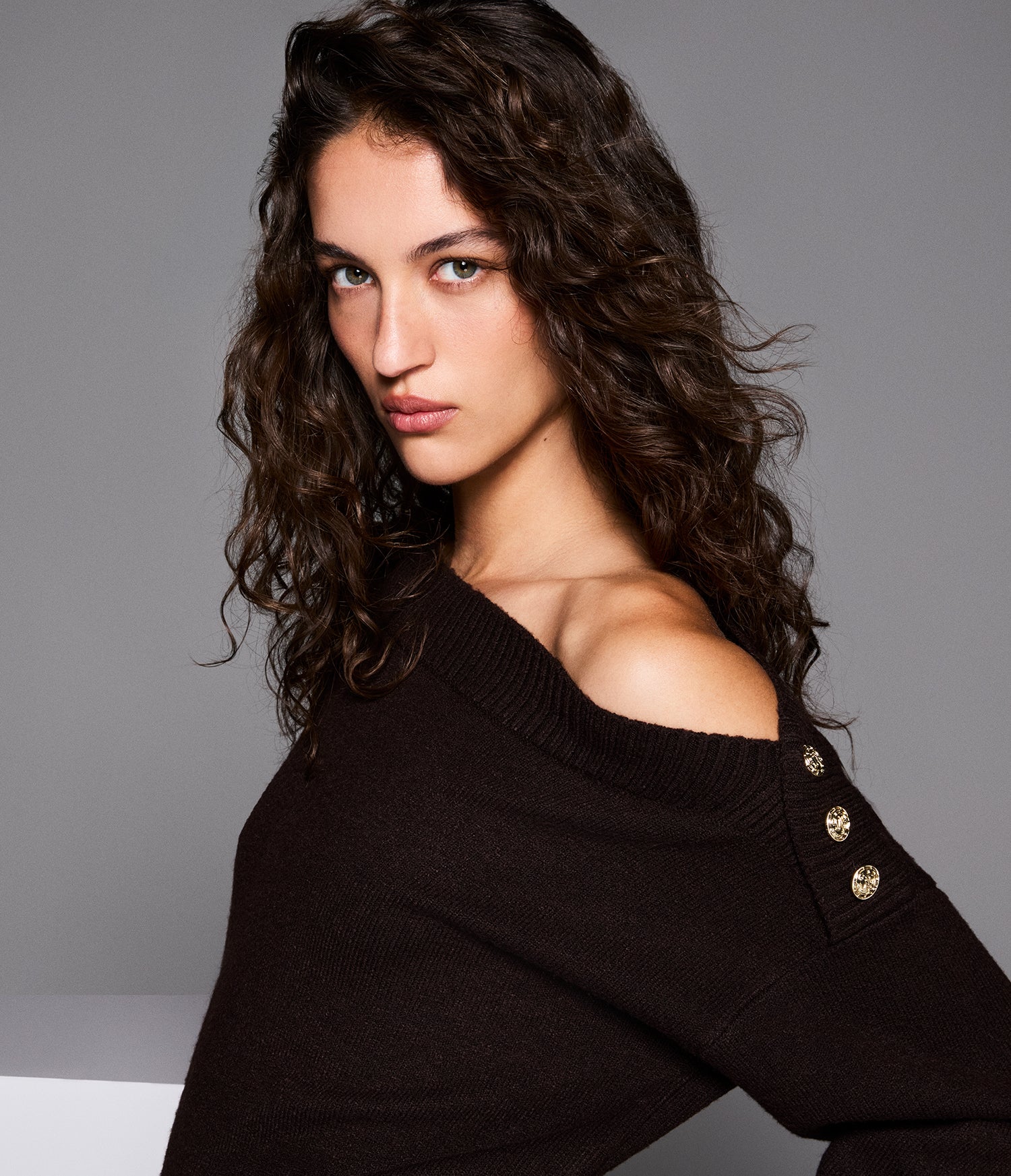 LONG SLEEVE BOAT NECK BUTTON DETAIL SWEATER View 1 | Women's Clothing