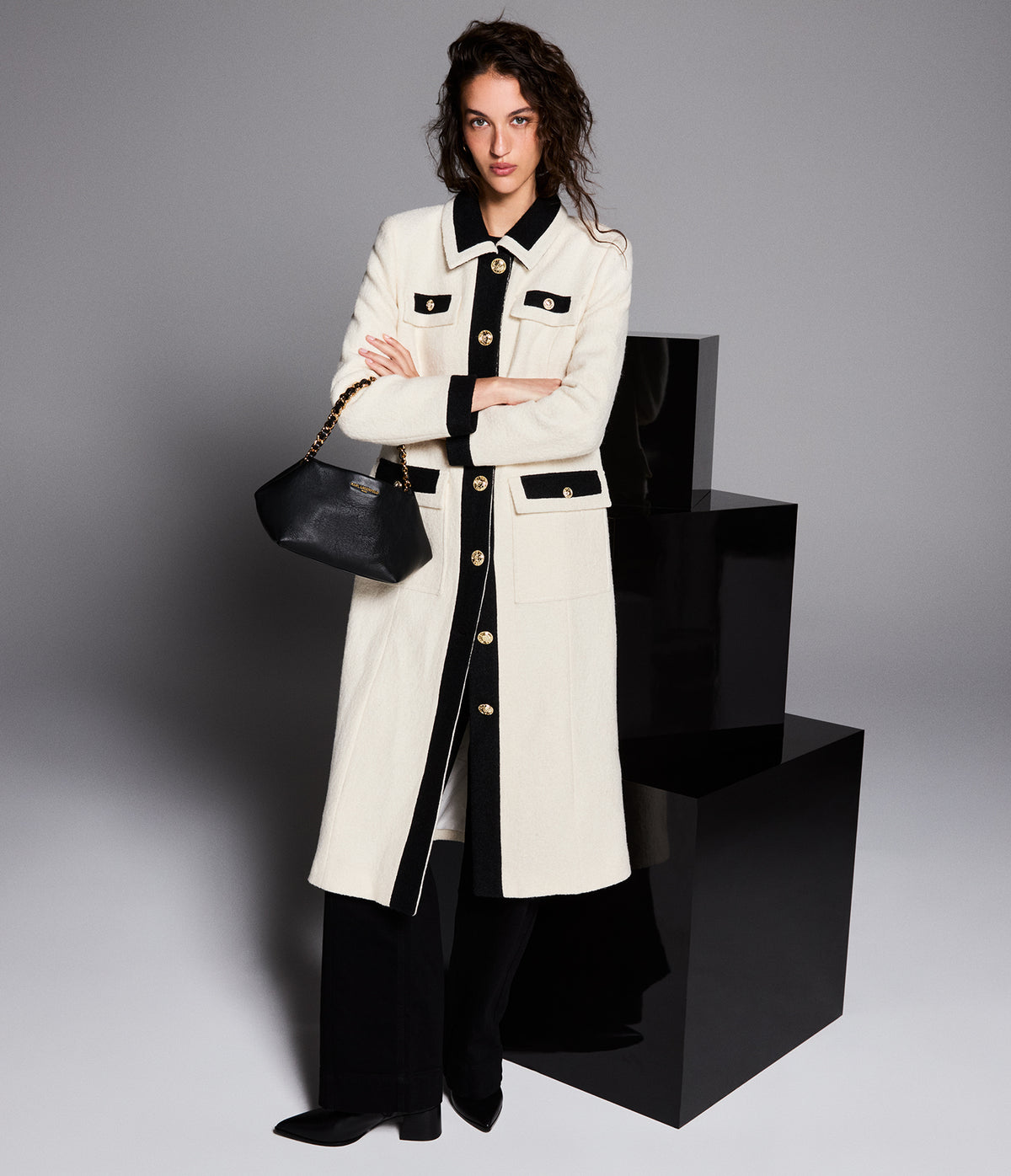 LONG COLLAR CONTRAST COAT View 1 | New Arrivals