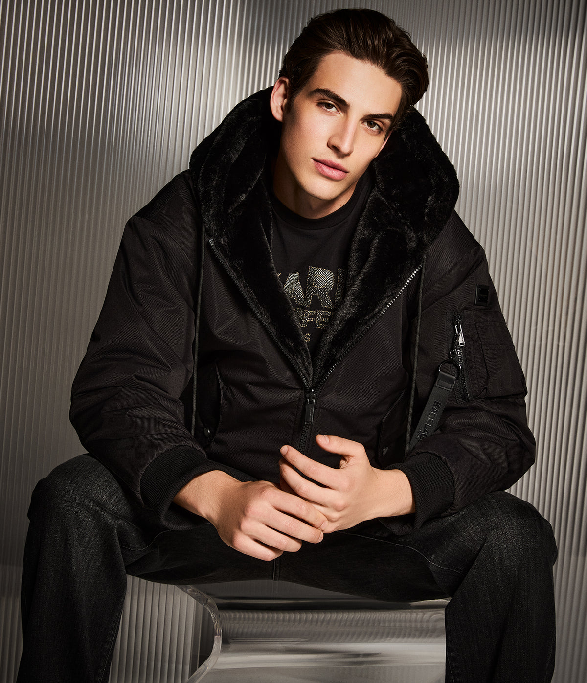 REVERSIBLE HOODED FAUX FUR JACKET VIEW 1