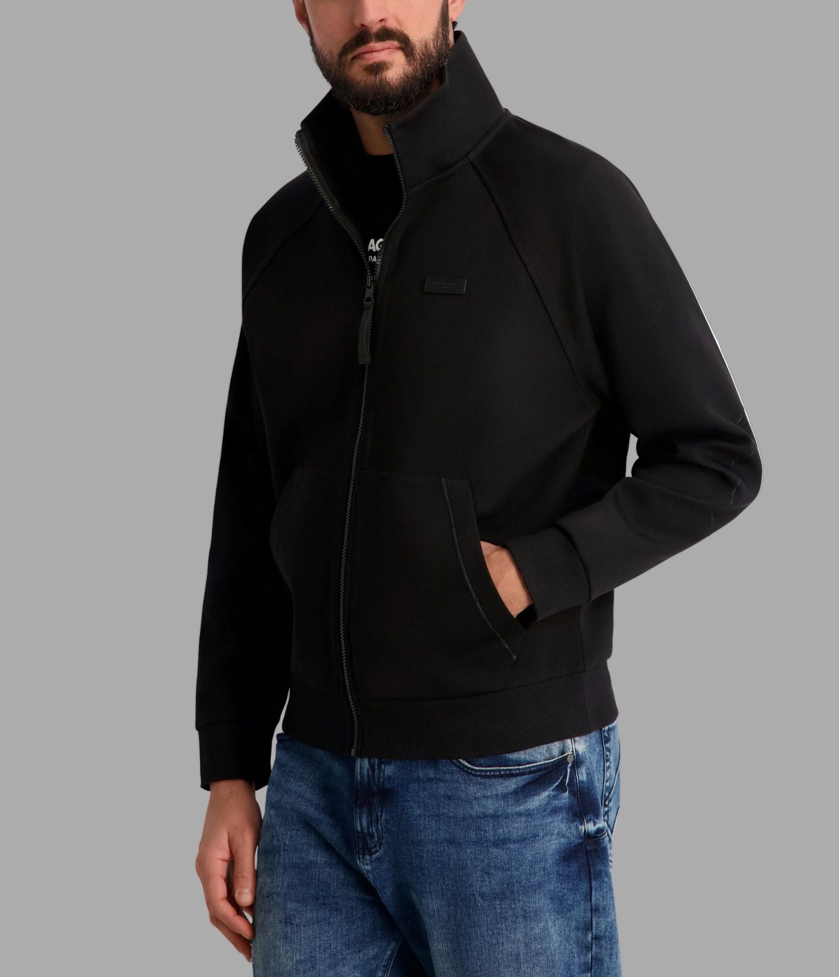 PONTE TRACK JACKET WITH LEATHER LOGO PATCH VIEW 3 | Men's Coats & Jackets