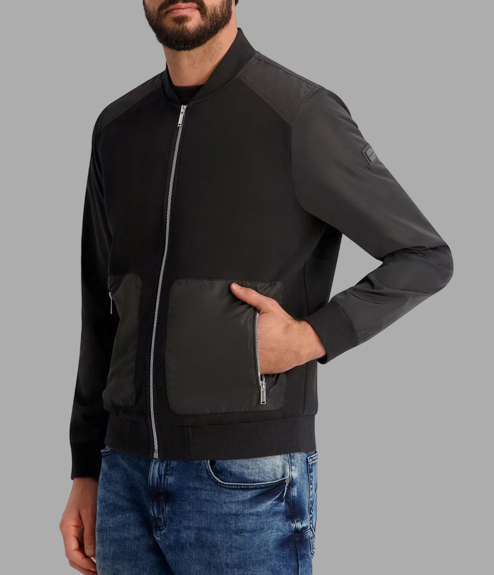 MIXED MEDIA BOMBER JACKET VIEW 3 | Men's Clearance