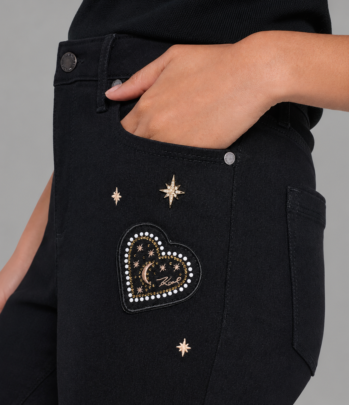EMBROIDERED KEYS FLARE DENIM PANT VIEW 7 | Women's Clothing