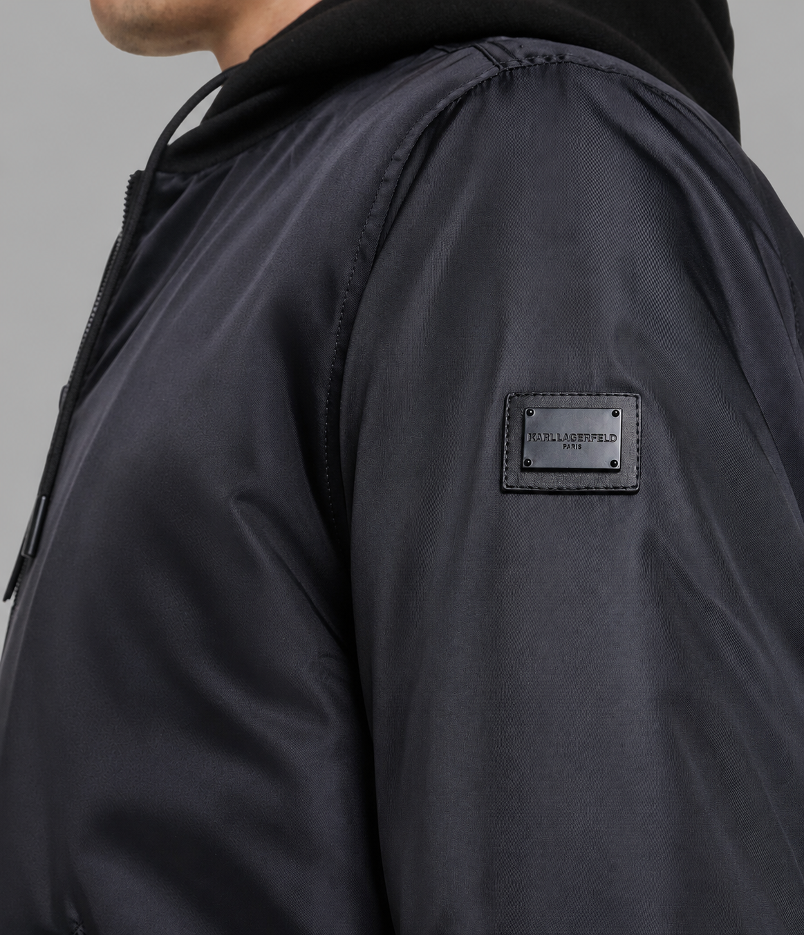 NYLON BOMBER WITH SIGNATURE ON BACK WITH HOOD VIEW 6