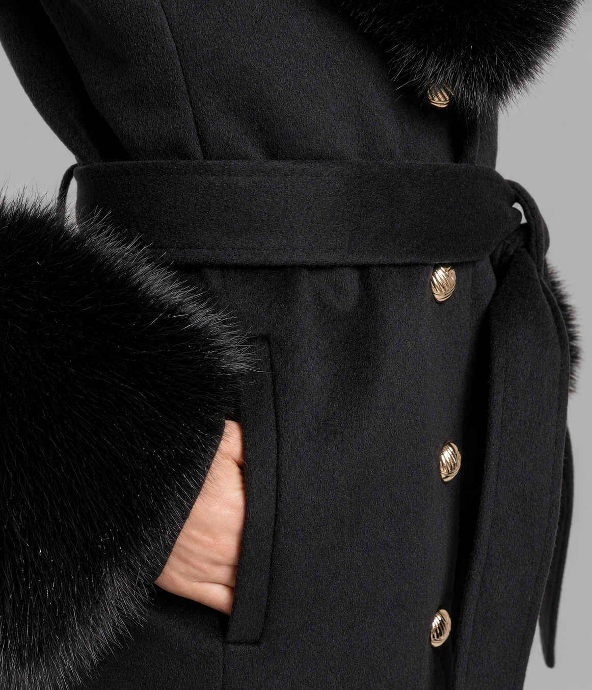 WOOL COAT WITH FAUX FUR COLLAR CUFFS VIEW 6 | New Arrivals