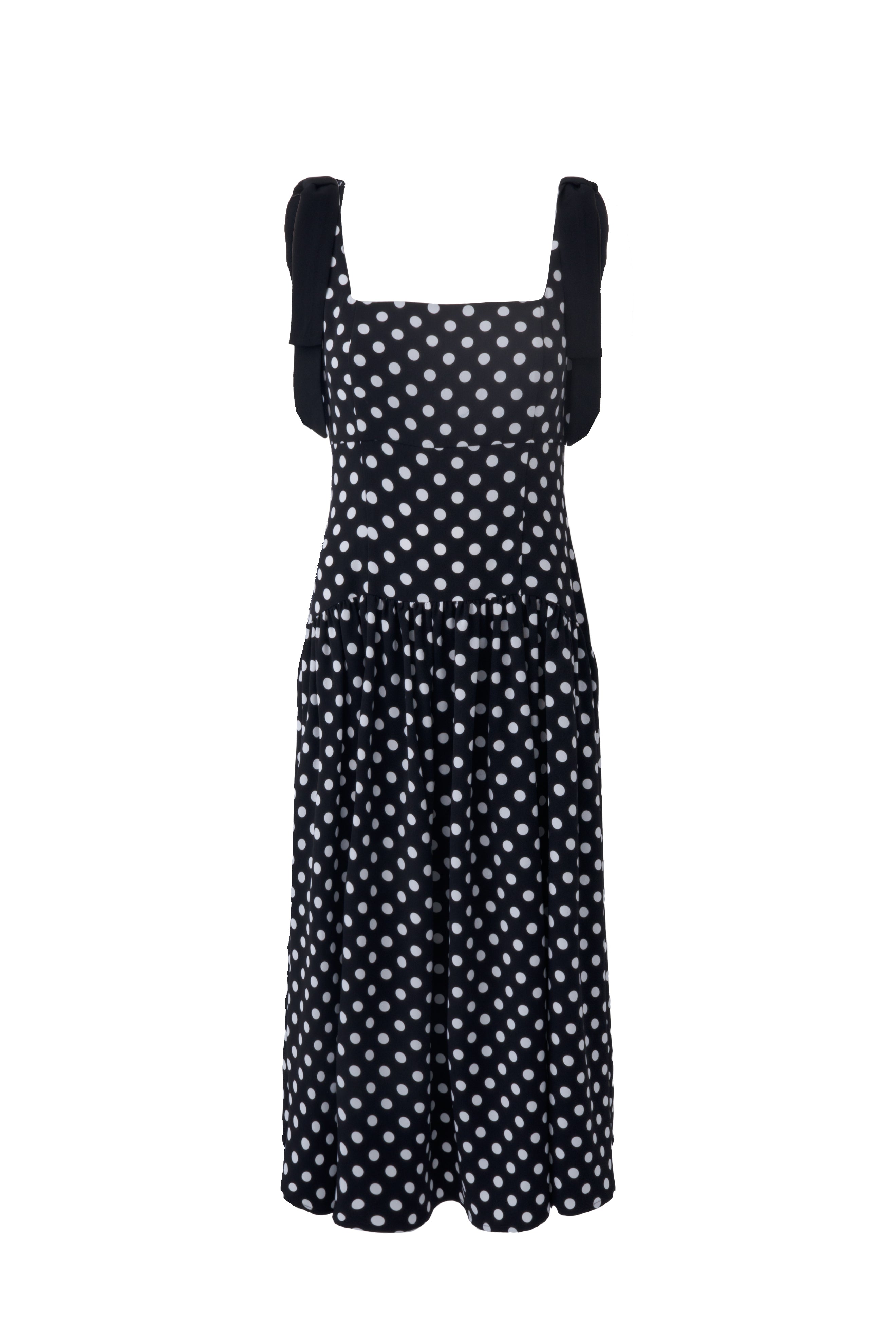 BOW STRAP POLKA DOT MIDI DRESS View 2 | Women's Dresses & Jumpsuits