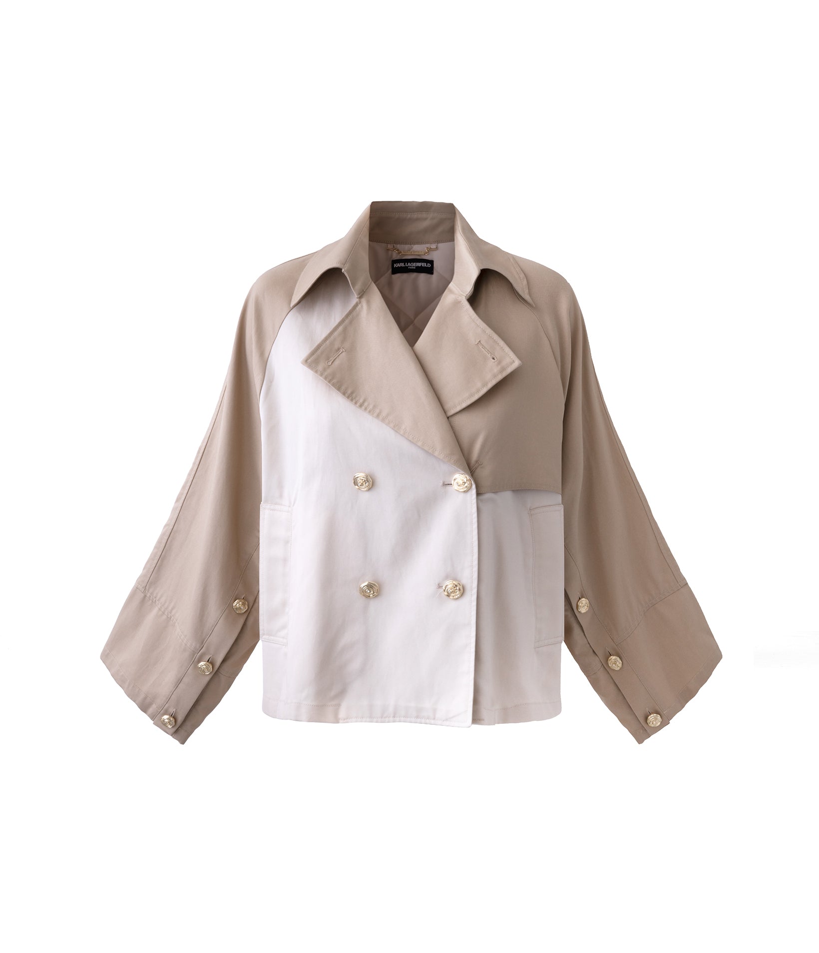 Cropped Cotton And Tencel Blend Mixed Media Trench Jacket