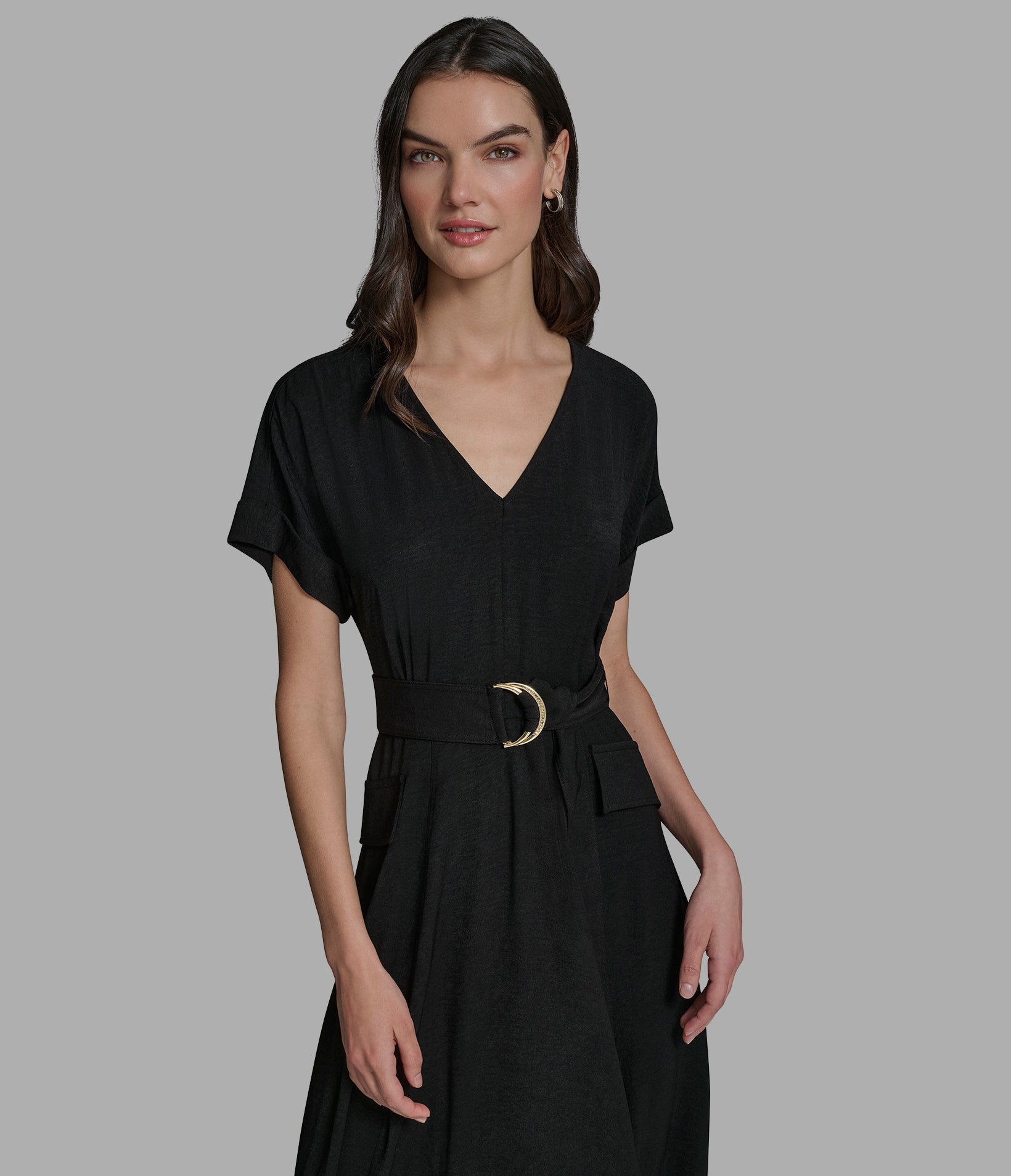 SHORT SLEEVE BELTED MIDI DRESS VIEW 4