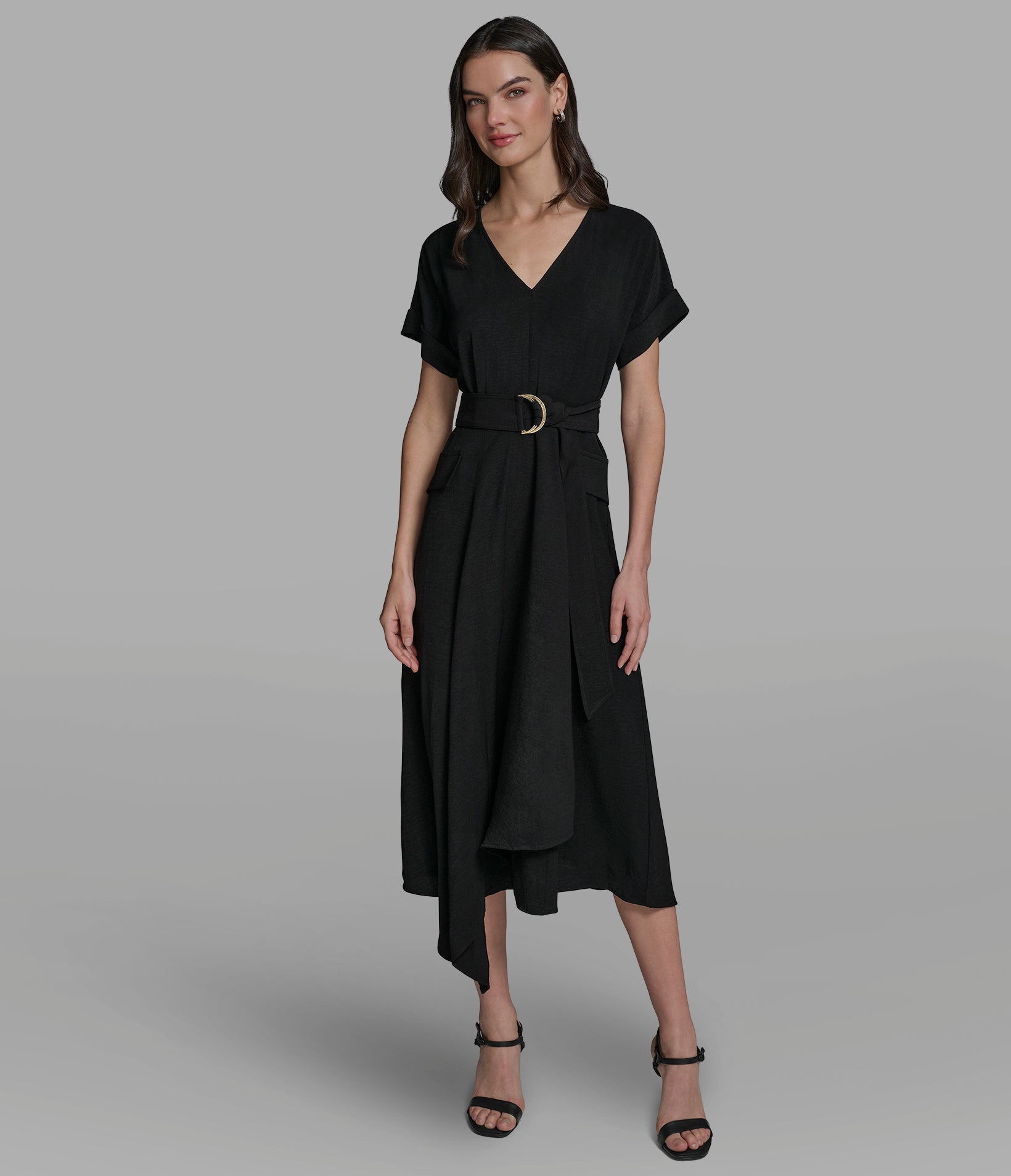 ワンピース Belted Jacquard Dress / Black Short Sleeve Belted Midi Dress | Dresses & Jumpsuits | Karl
