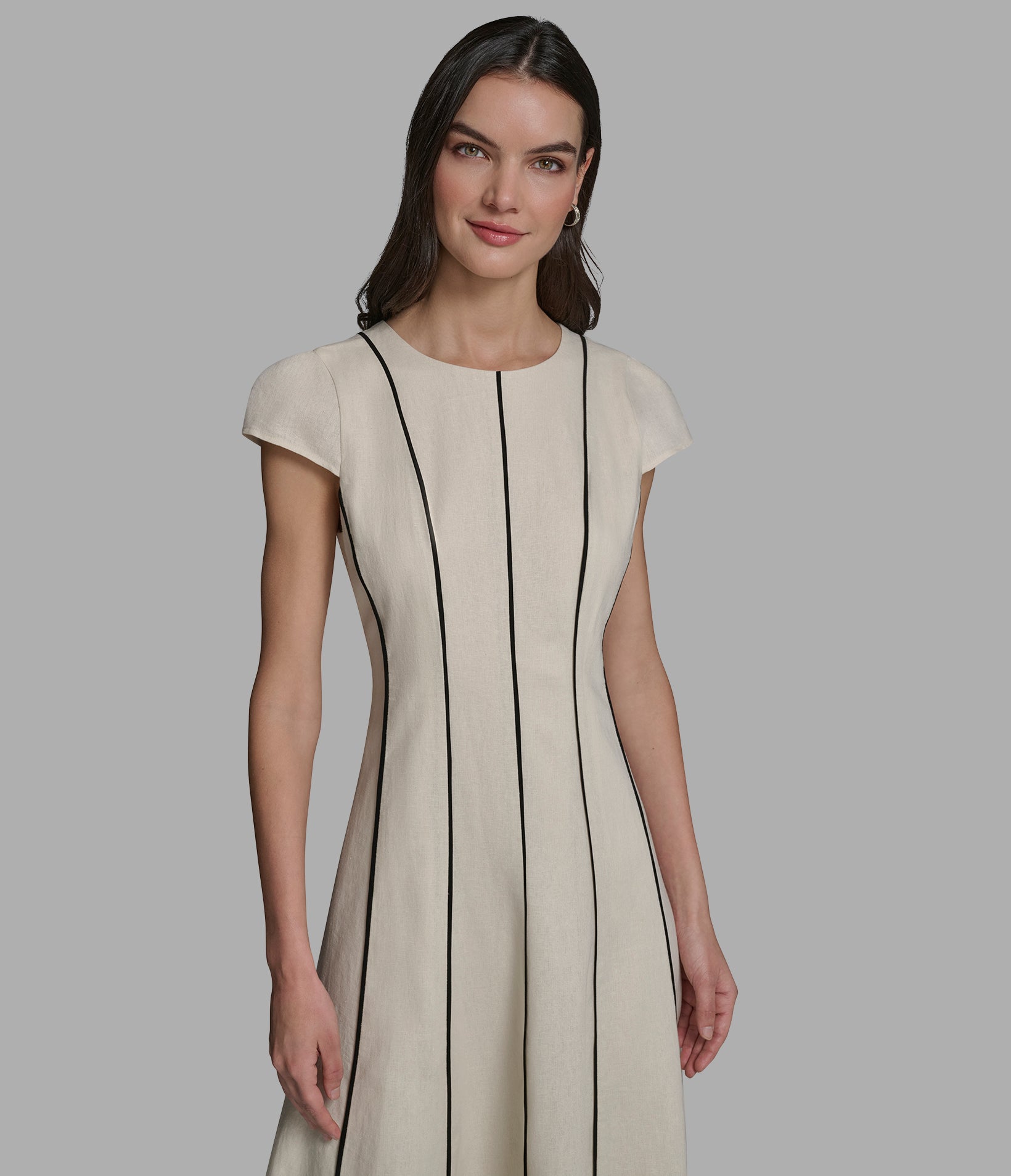 LINEN MIDI WITH CONTRAST SEAMING VIEW 4 | Women's Clothing