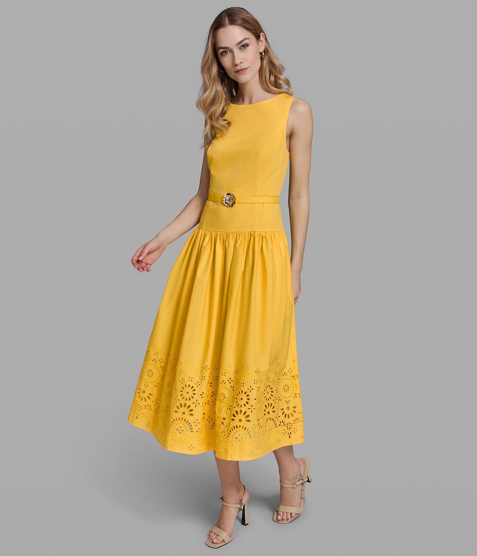 SLEEVELESS EYELET DROP WAIST DRESS View 1 | New Arrivals