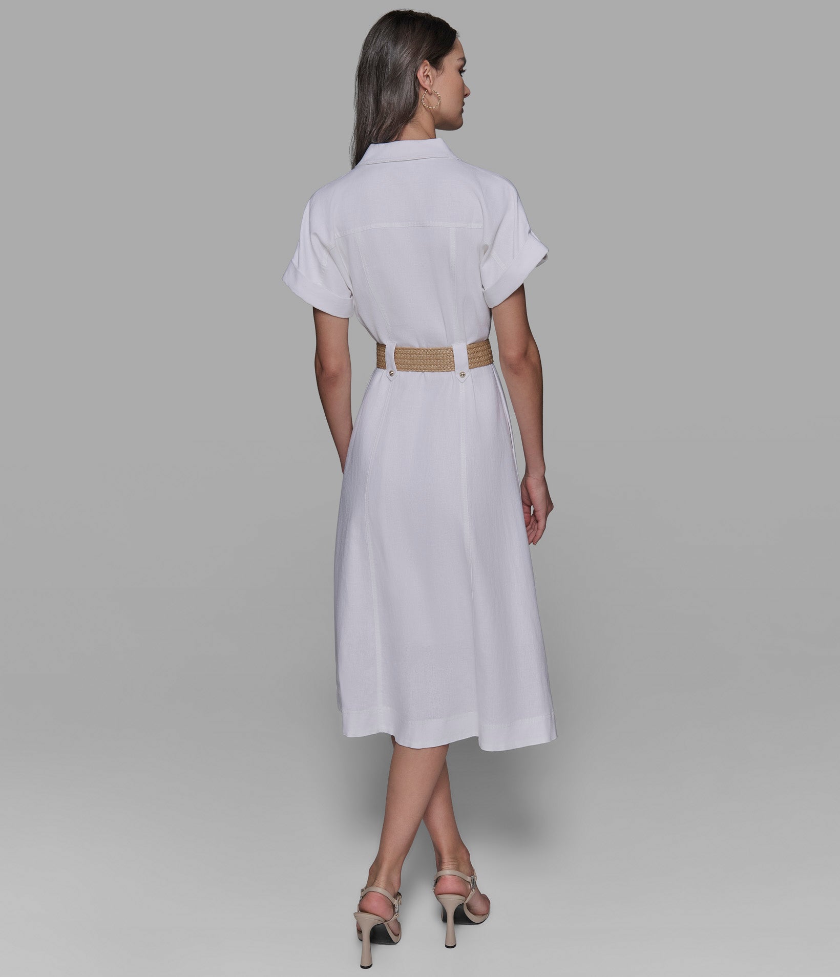 SHORT SLEEVE RAFFIA BELT LINEN SHIRT DRESS View 2 | New Arrivals