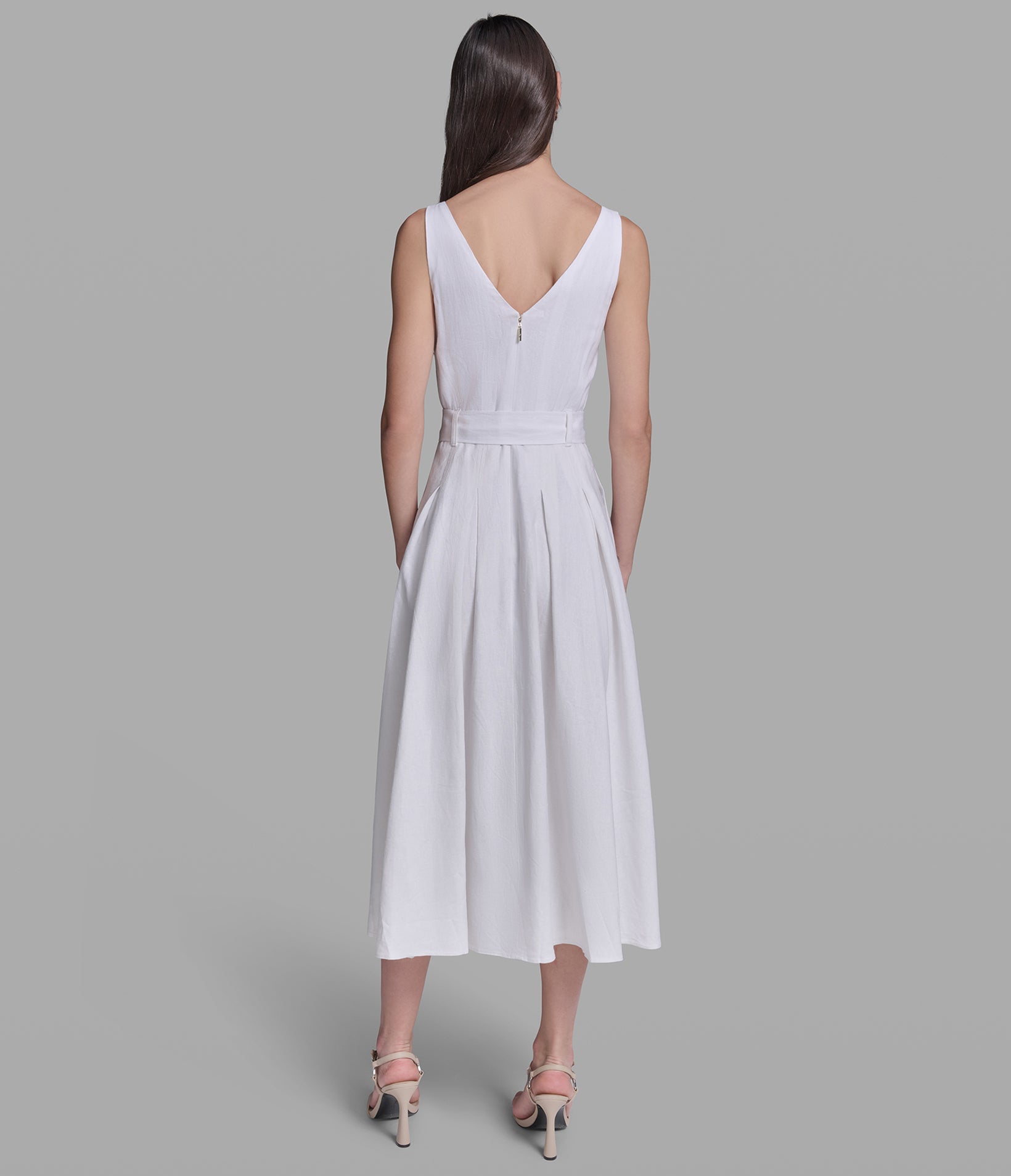 LINEN BELTED MIDI DRESS VIEW 2