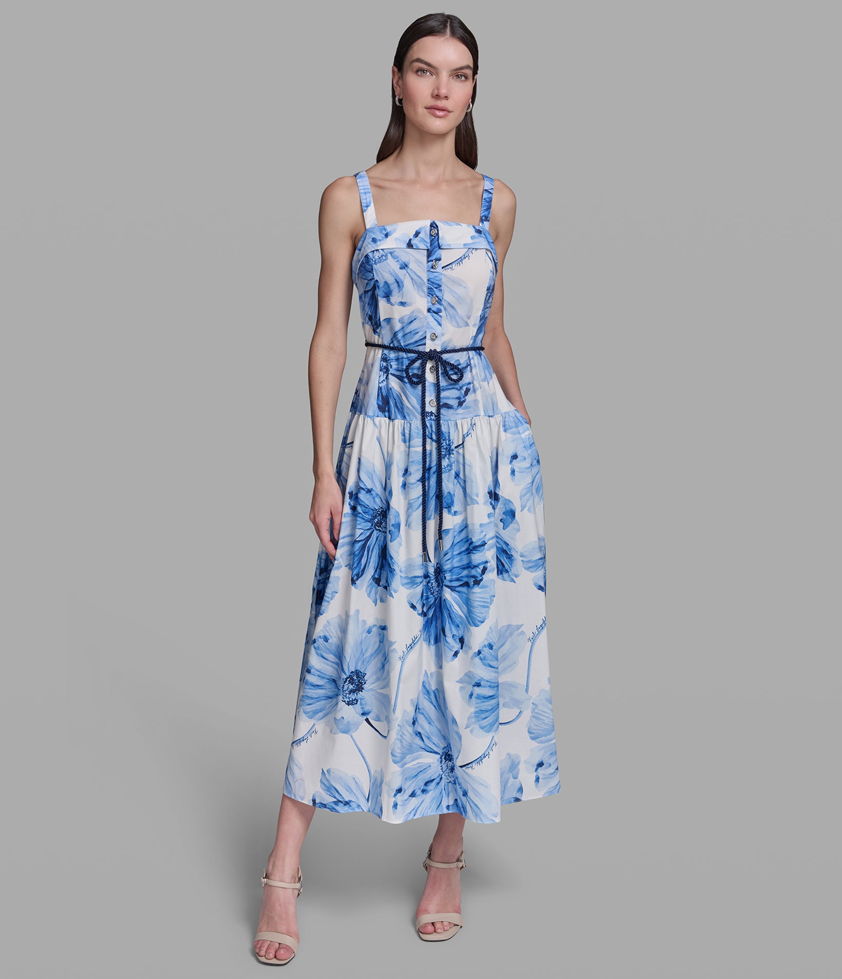 SLEEVELESS SIGNATURE FLORAL MIDI DRESS View 1 | Products