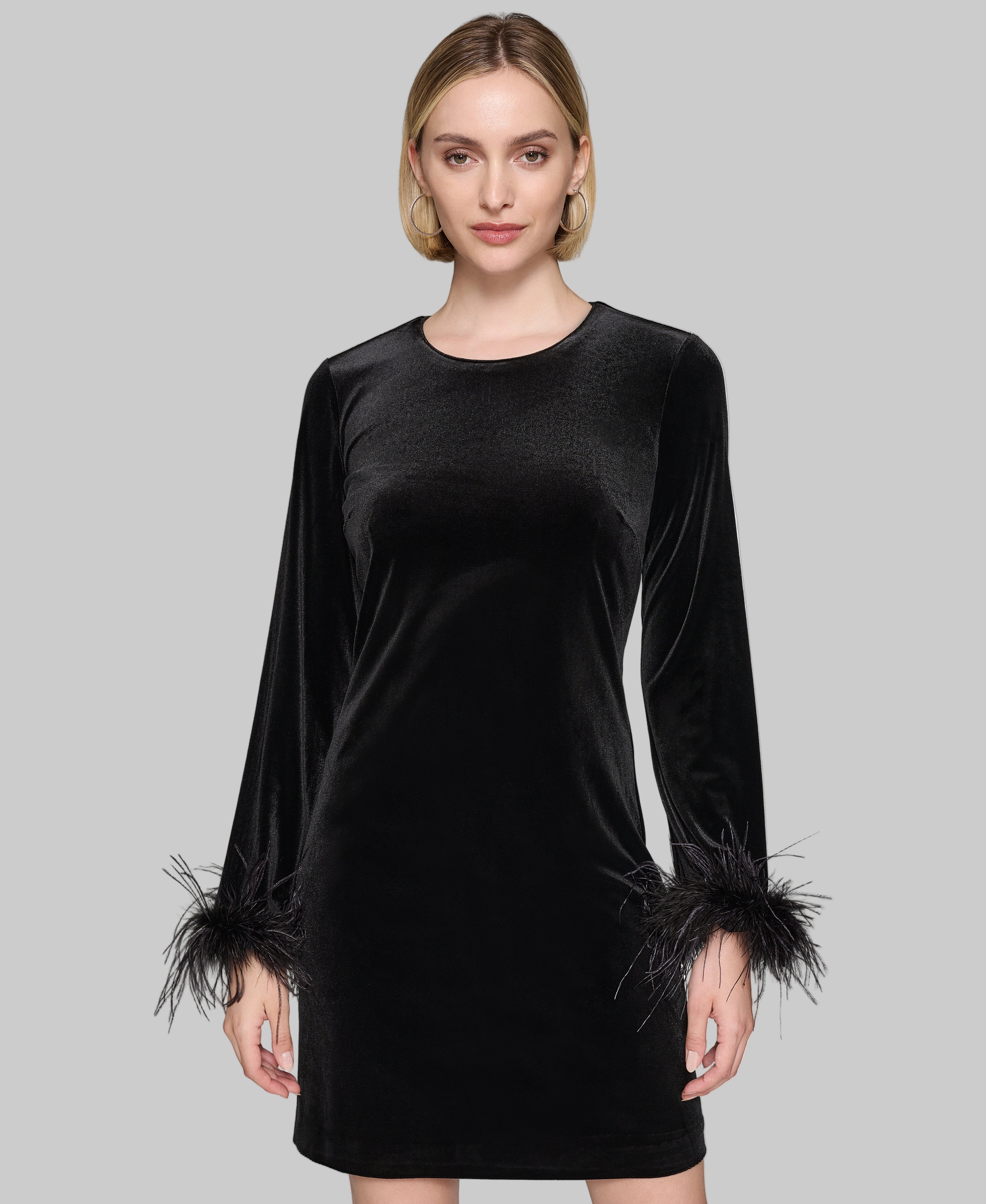 LONG SLEEVE VELVET SHEATH DRESS View 1 | Women's Clothing Sale