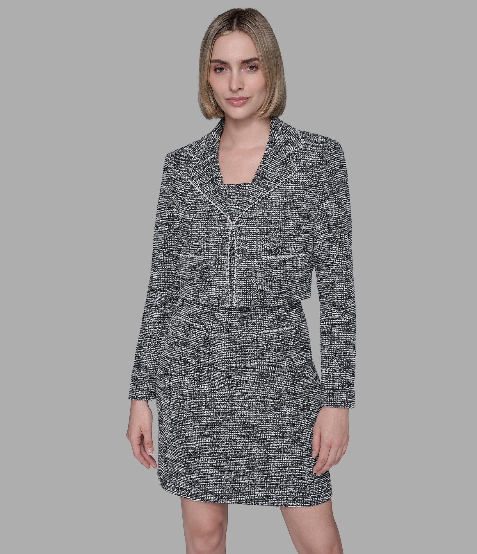 CROPPED METALLIC TWEED CO-ORD JACKET VIEW 4 | Women's Clothing Sale