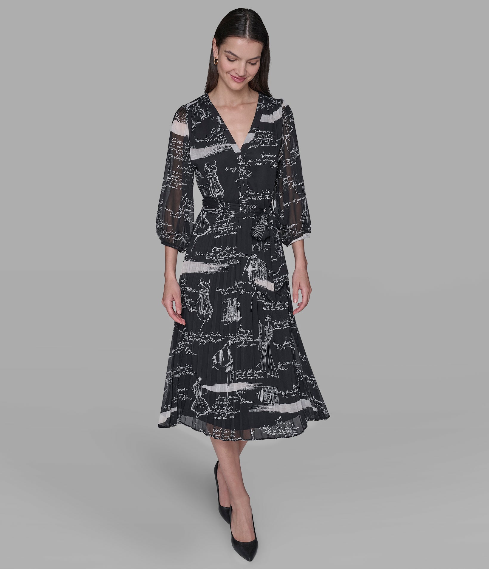 PRINTED PLEATED MIDI WRAP DRESS VIEW 4