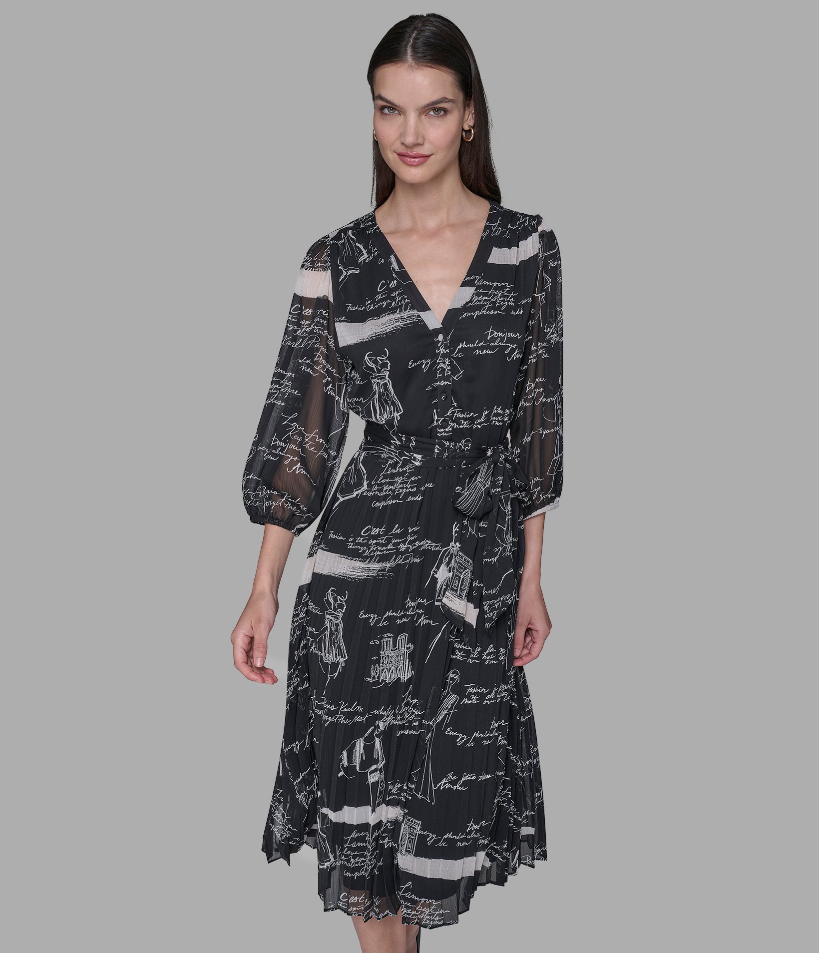 PRINTED PLEATED MIDI WRAP DRESS VIEW 1