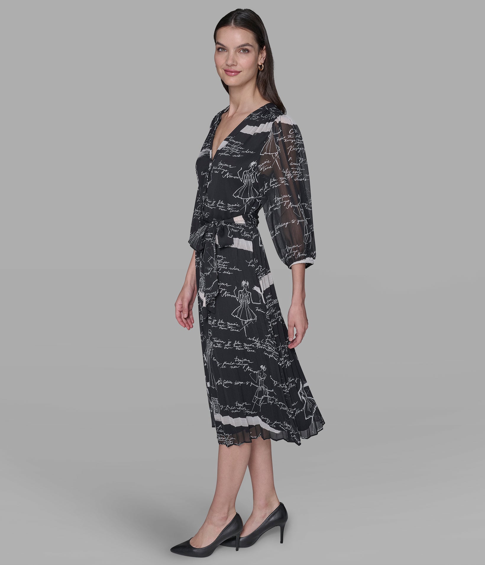 PRINTED PLEATED MIDI WRAP DRESS VIEW 3