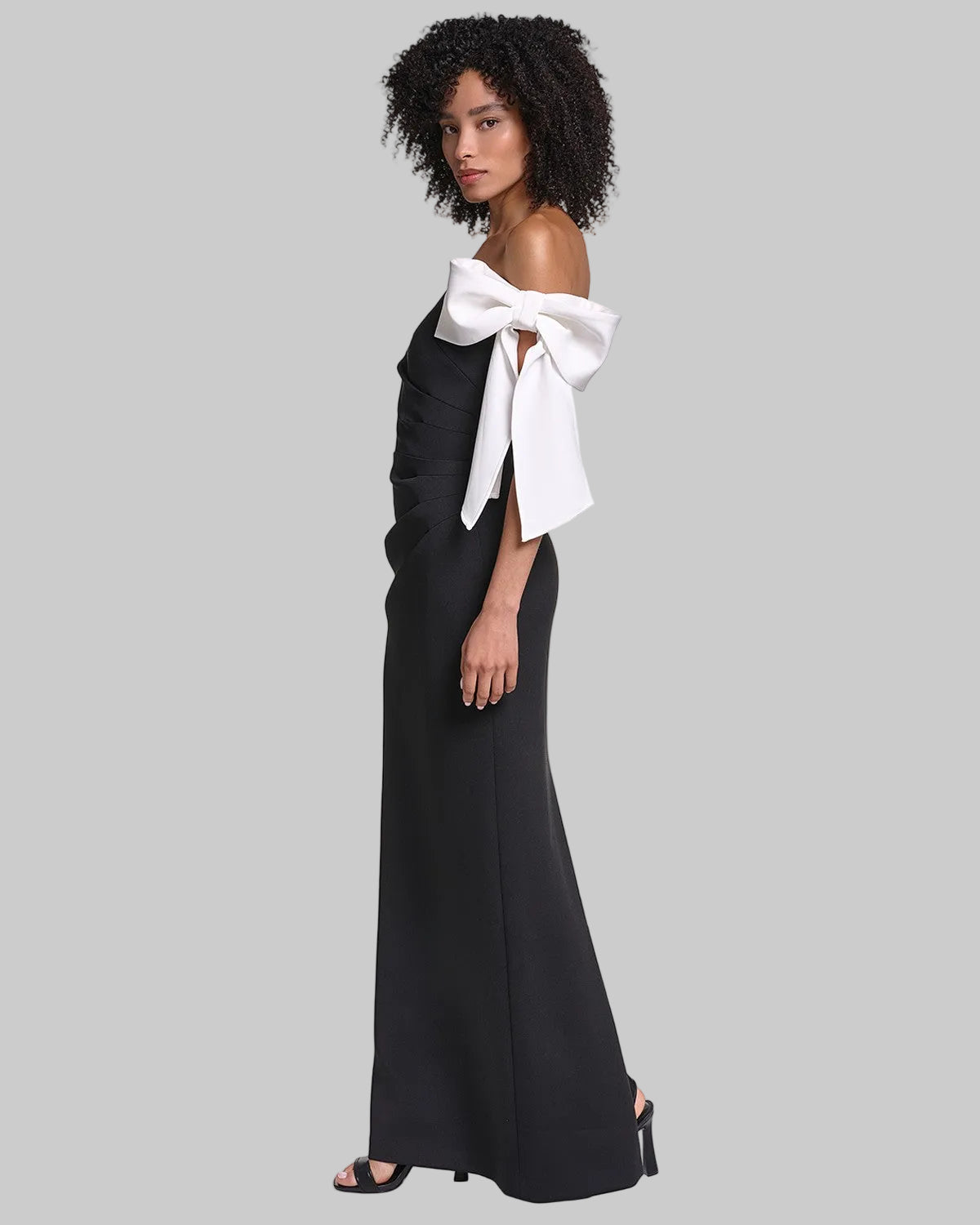 CREPE COLUMN GOWN WITH BOW DETAILS AT SHOULDERS VIEW 3