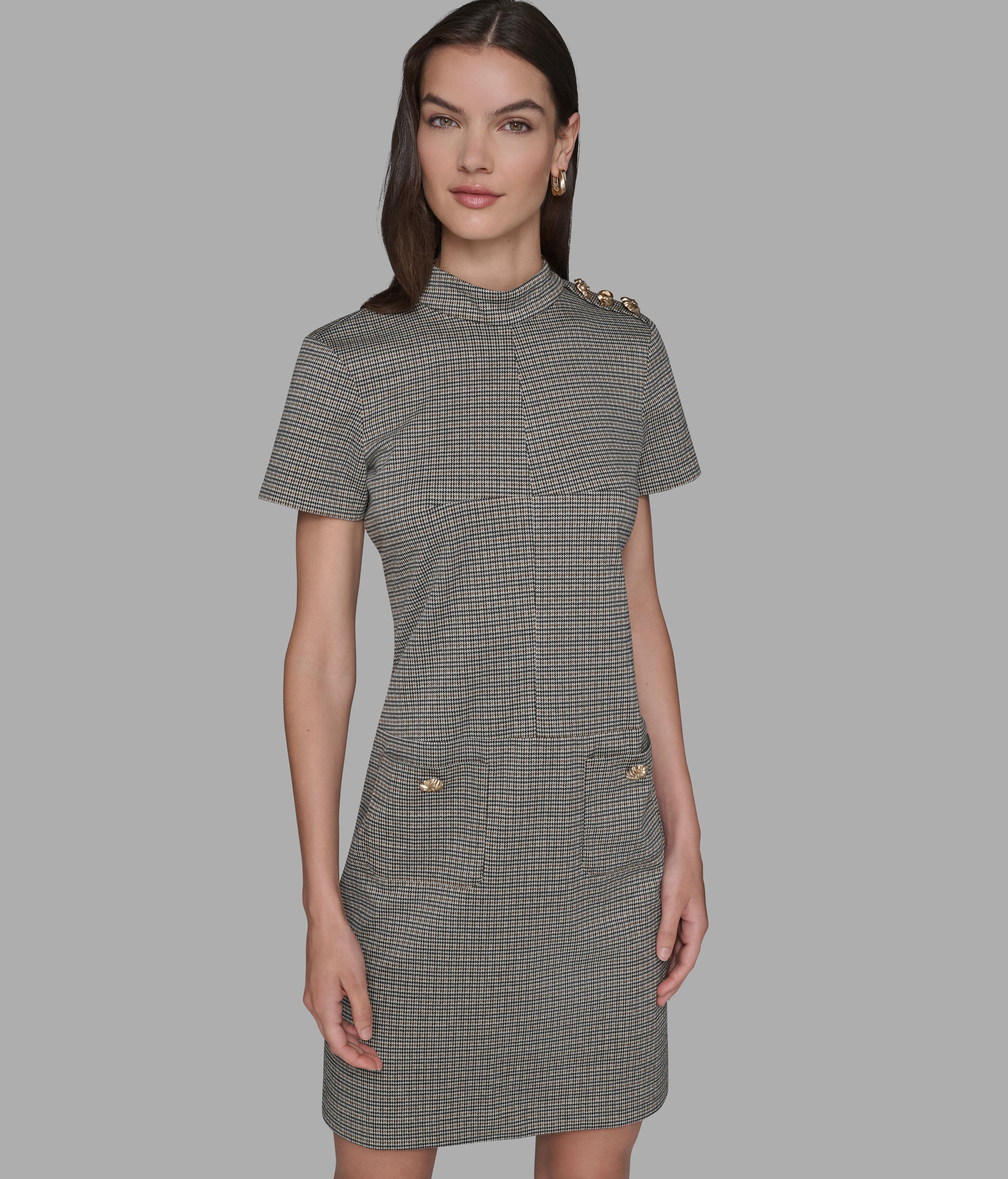 Mini Tonal Houndstooth Mockneck Shift | Dresses & Jumpsuits | Karl