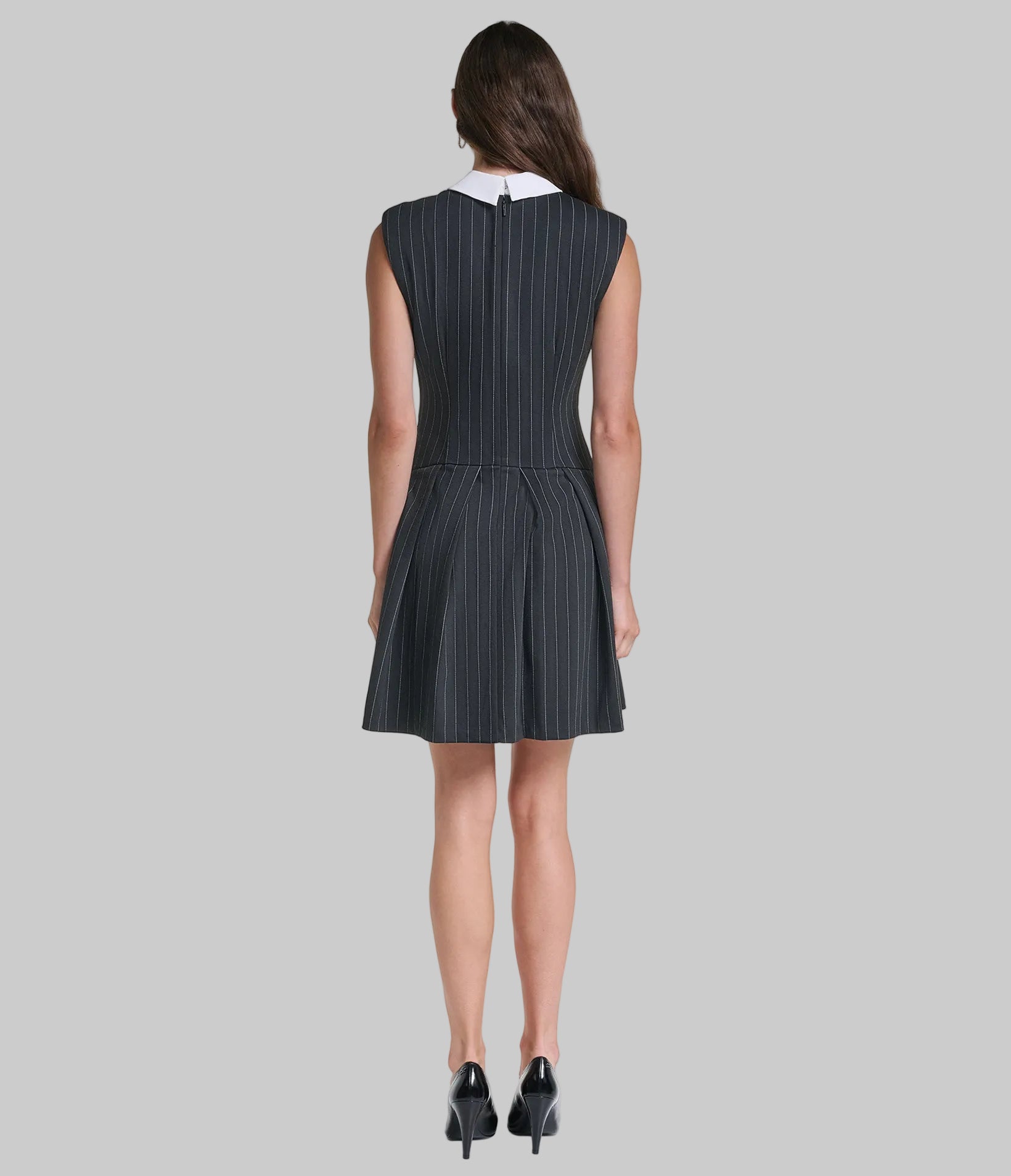 PINSTRIPE DRESS WITH CONTRAST COLLAR VIEW 2