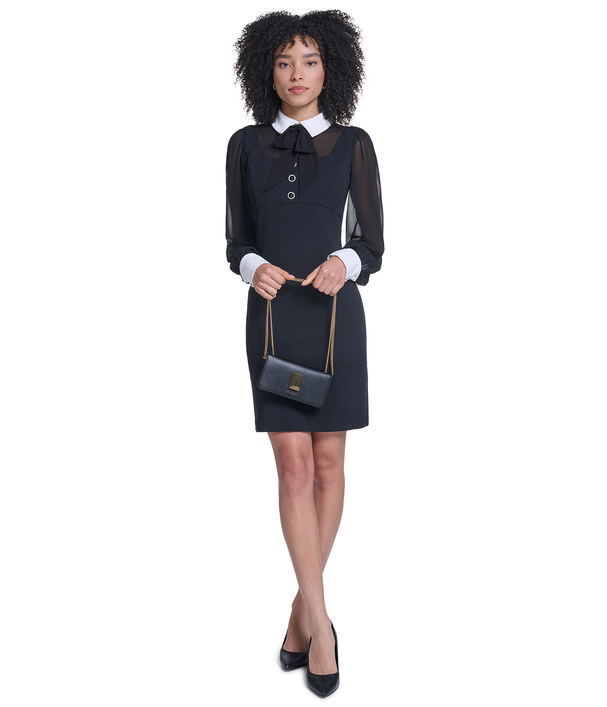 SHEER SLEEVE CONTRAST COLLAR SHEATH VIEW 4