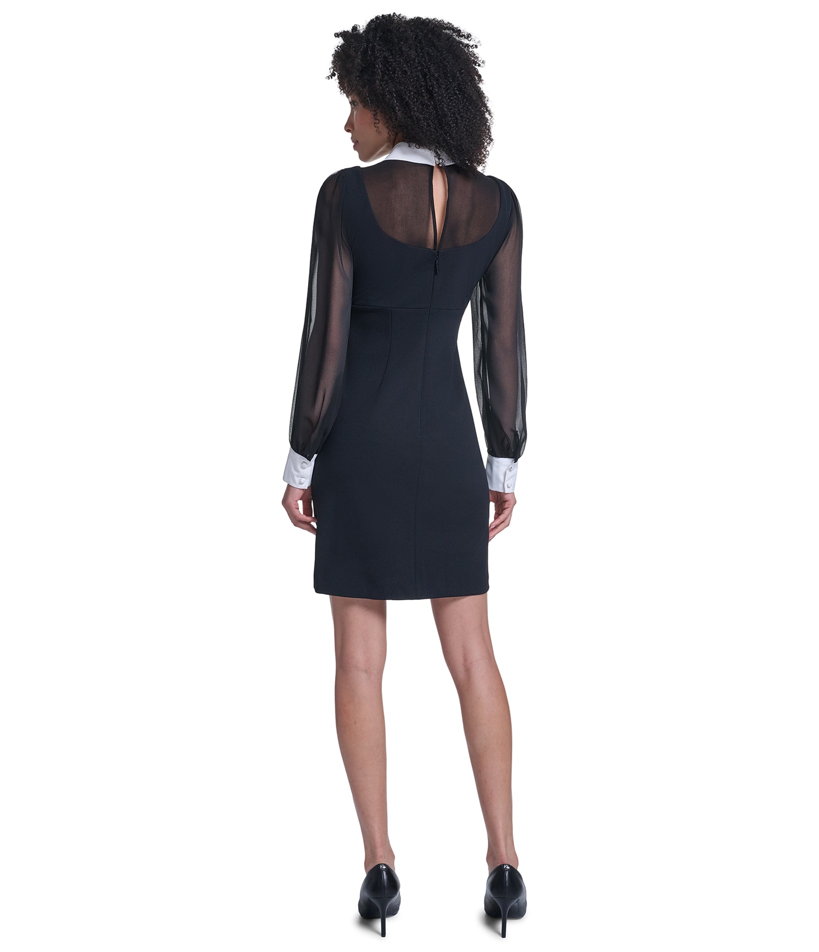 SHEER SLEEVE CONTRAST COLLAR SHEATH VIEW 2